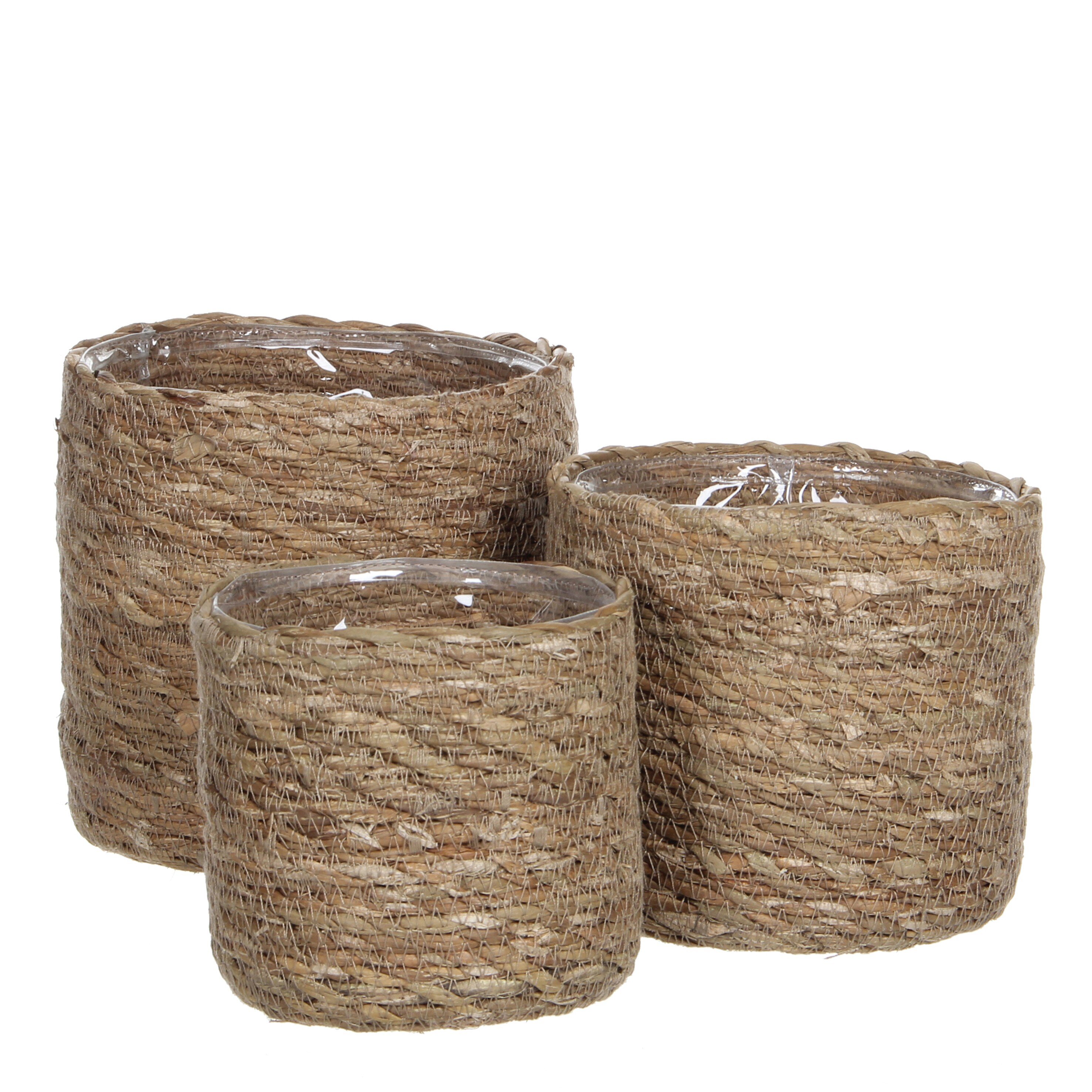 Lot de 3 cache-pots en jonc de mer marron clair H16 Lot de 3 cache-pots en jonc de mer marron clair H16