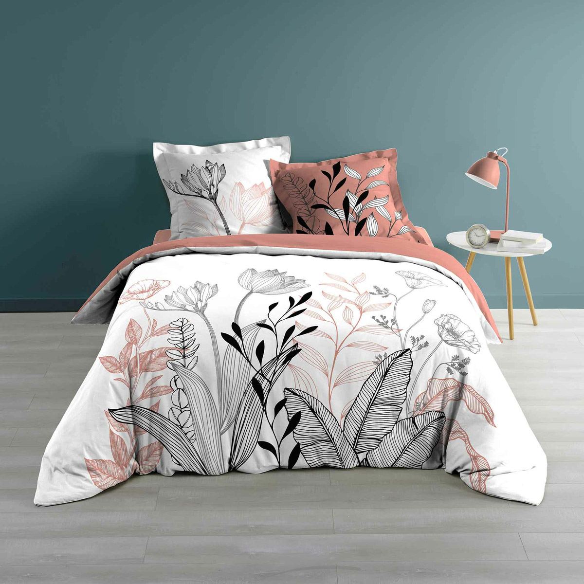 Housse de couette coton rose 260x240 + 2 taies Housse de couette coton rose 260x240 + 2 taies
