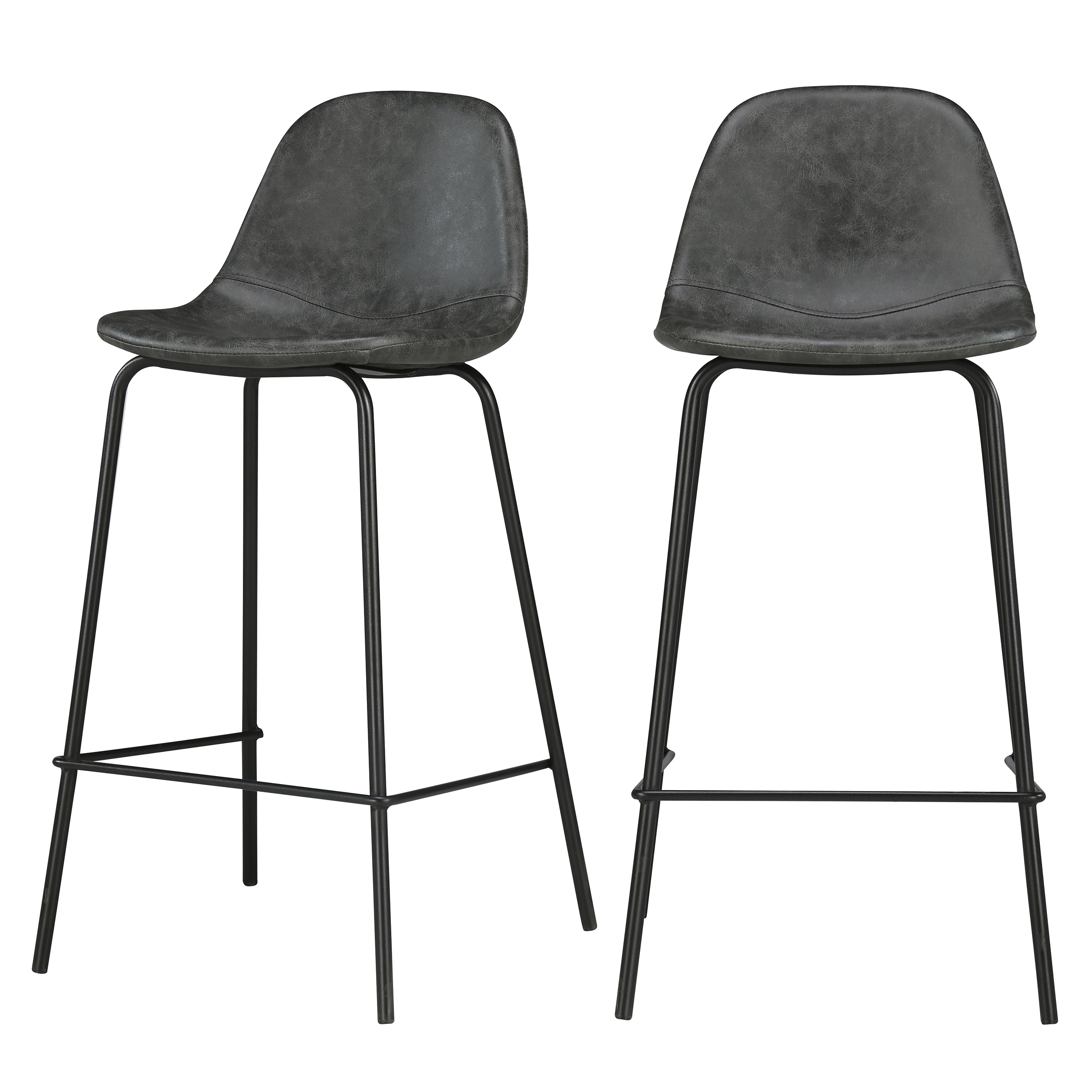 Chaise pour îlot central 65 cm en cuir synthétique gris (lot de 2)
