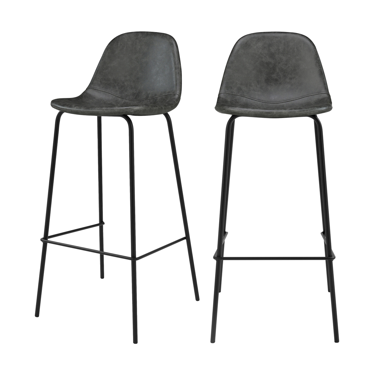 Chaise de bar 75 cm en cuir synthétique gris/noir (lot de 2)