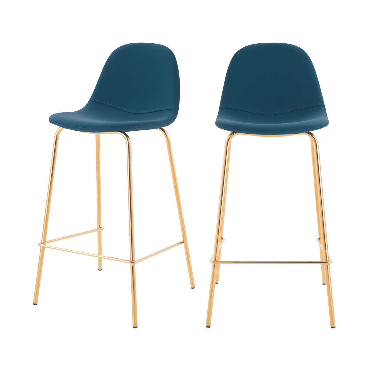 Chaise de bar mi-hauteur 65 cm en cuir synthétique bleu (x2) Chaise de bar mi-hauteur 65 cm en cuir synthétique bleu (x2)