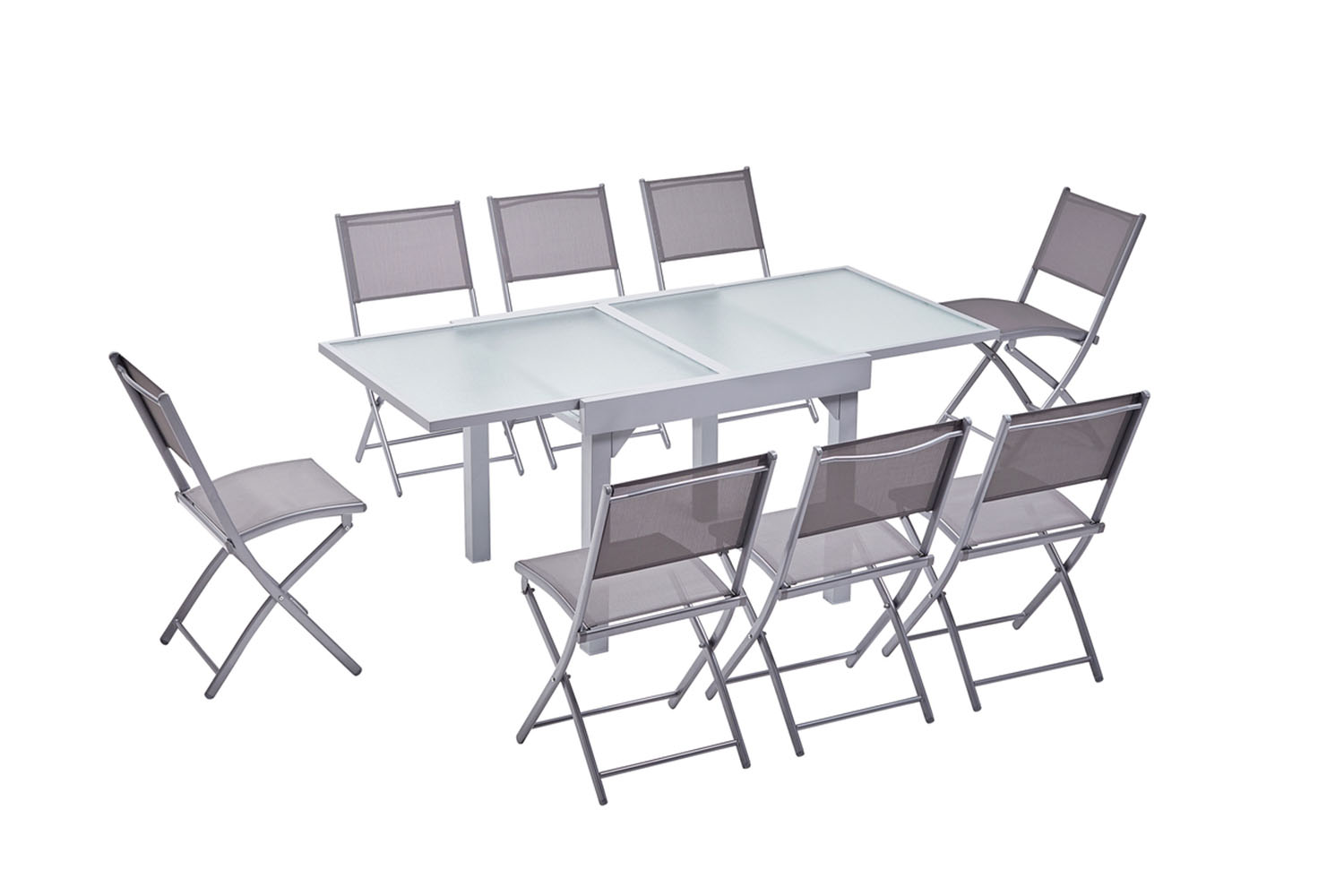 Table de jardin extensible 8 places et 8 chaises en alu