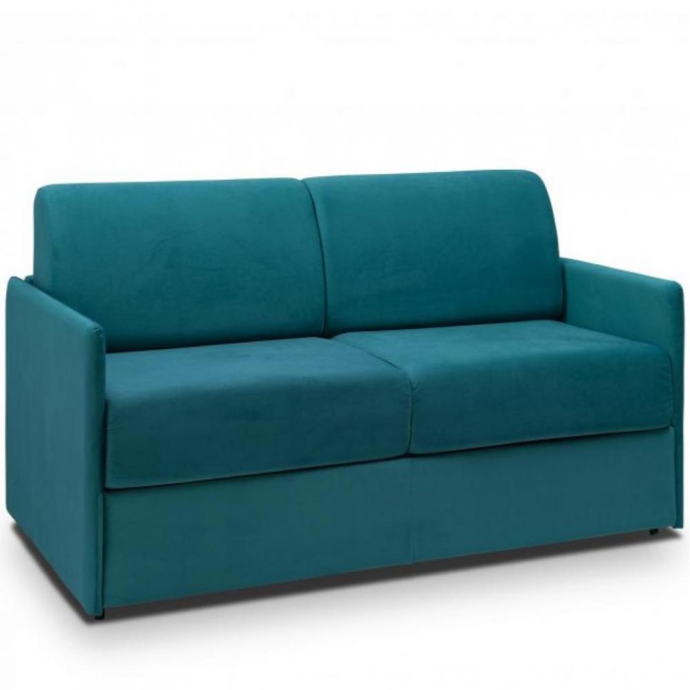 Canapé lit express 3/4 places 160 cm velours bleu paon matelas 22cm Canapé lit express 3/4 places 160 cm velours bleu paon matelas 22cm