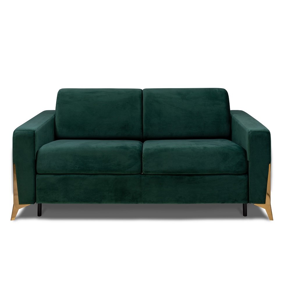 Canapé convertible express 3 places 140cm pieds dorés et velours vert Canapé convertible express 3 places 140cm pieds dorés et velours vert