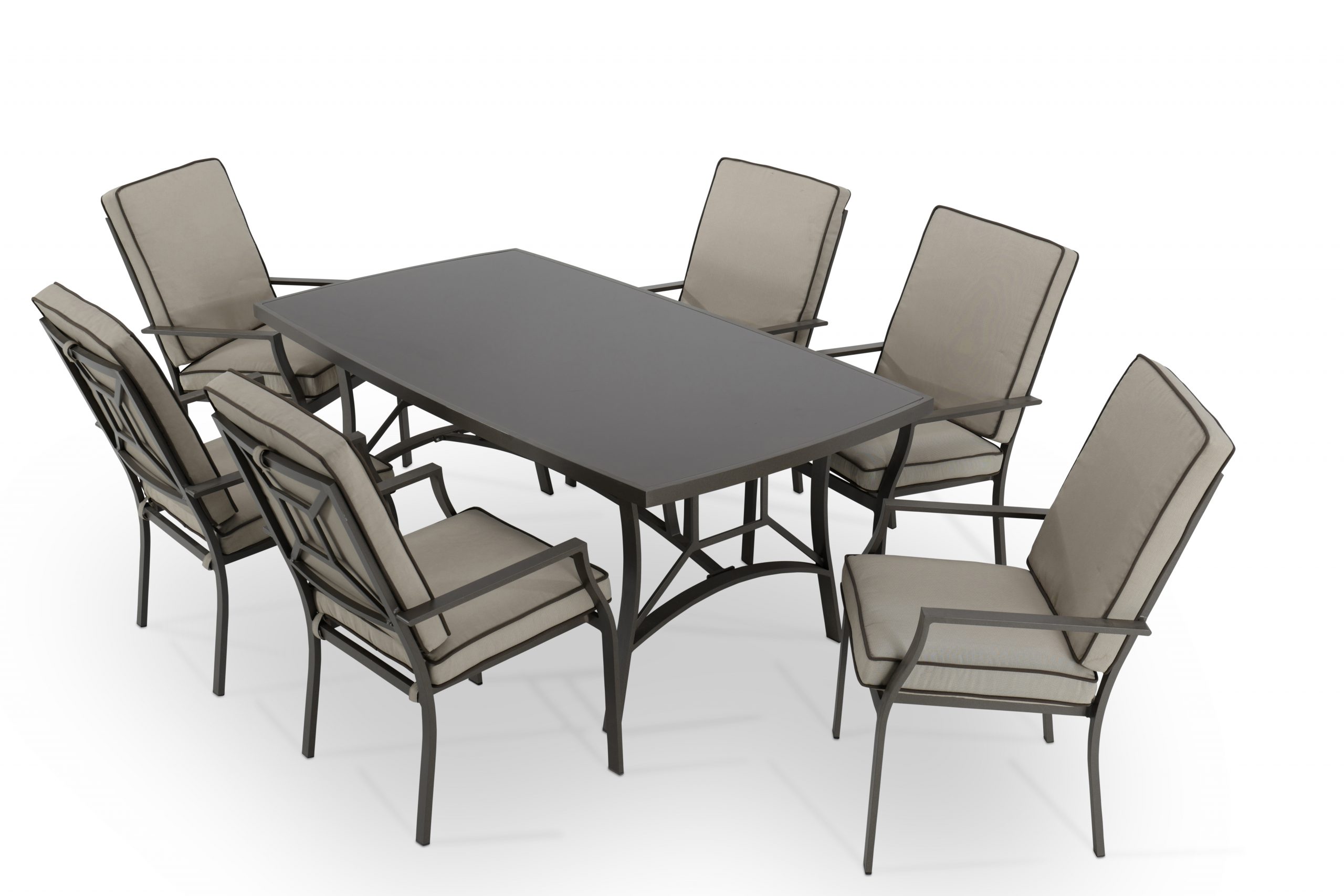 Ensemble de jardin avec table et 6 chaises empilables avec coussins
