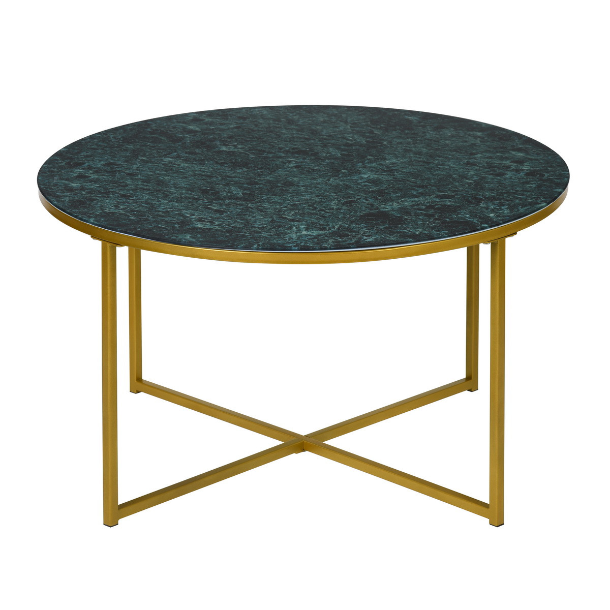 Table basse ronde en verre vert et métal dorée Table basse ronde en verre vert et métal dorée