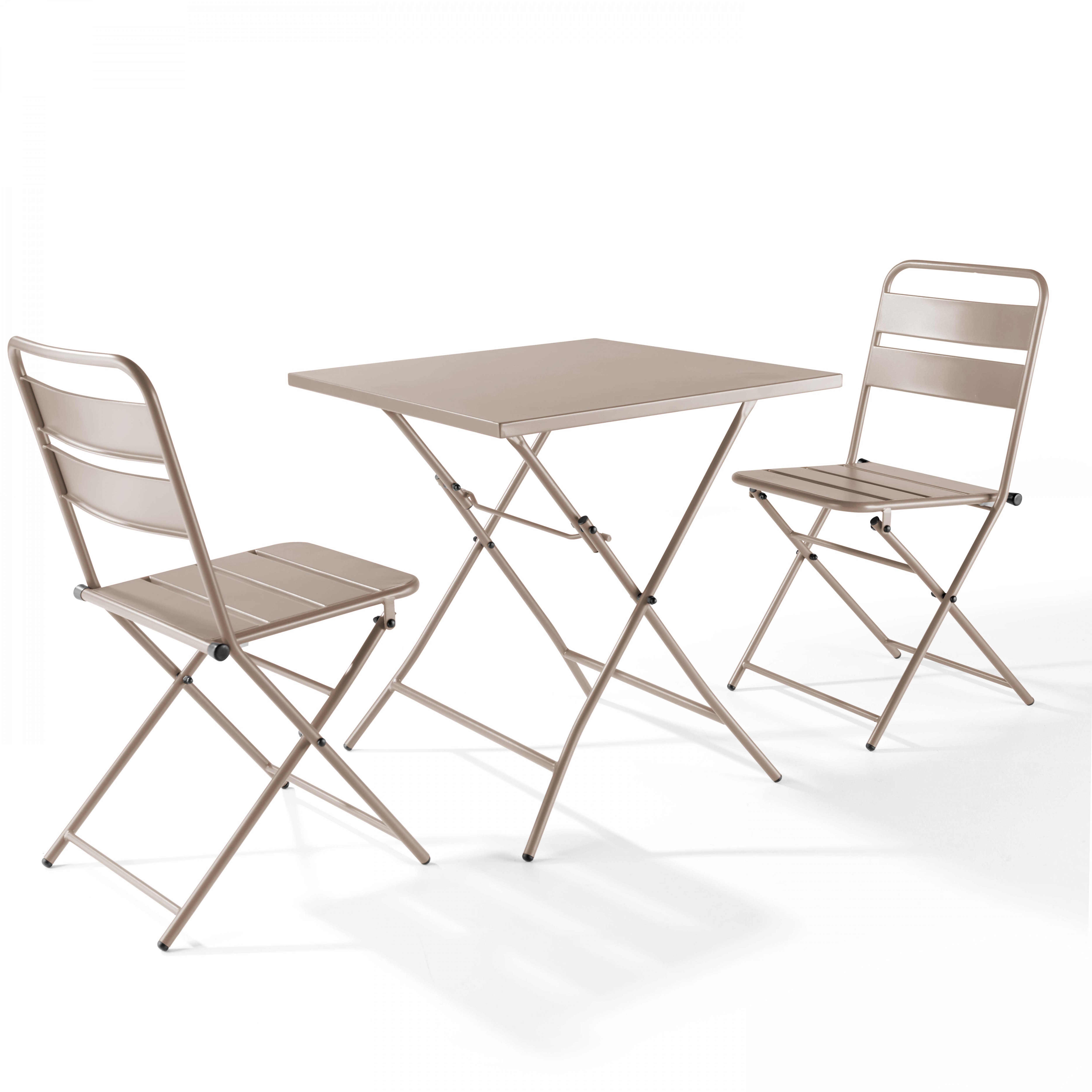 Table carré pliante + 2 chaises pliantes acier Taupe