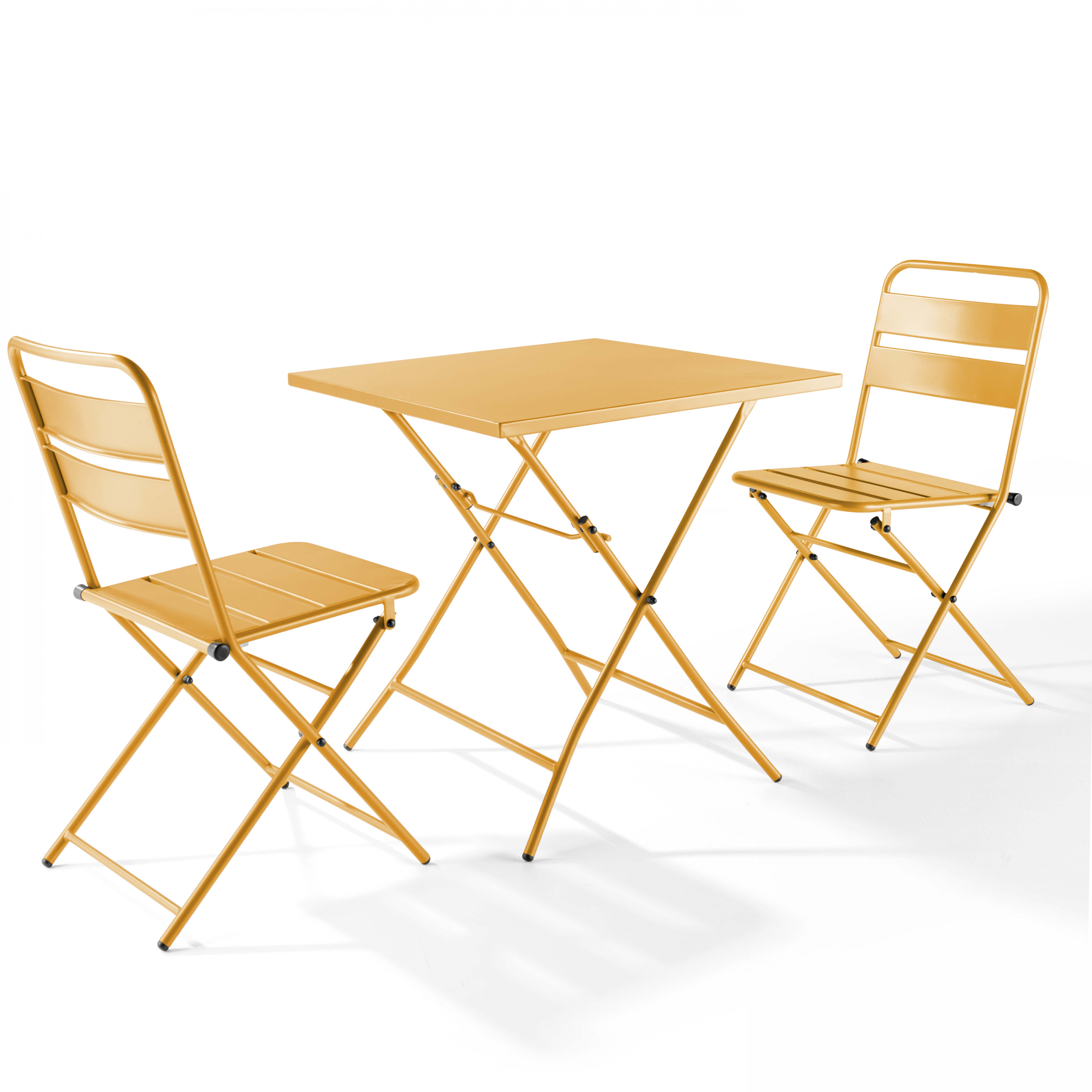 Table carré pliante + 2 chaises pliantes acier Jaune Table carré pliante + 2 chaises pliantes acier Jaune