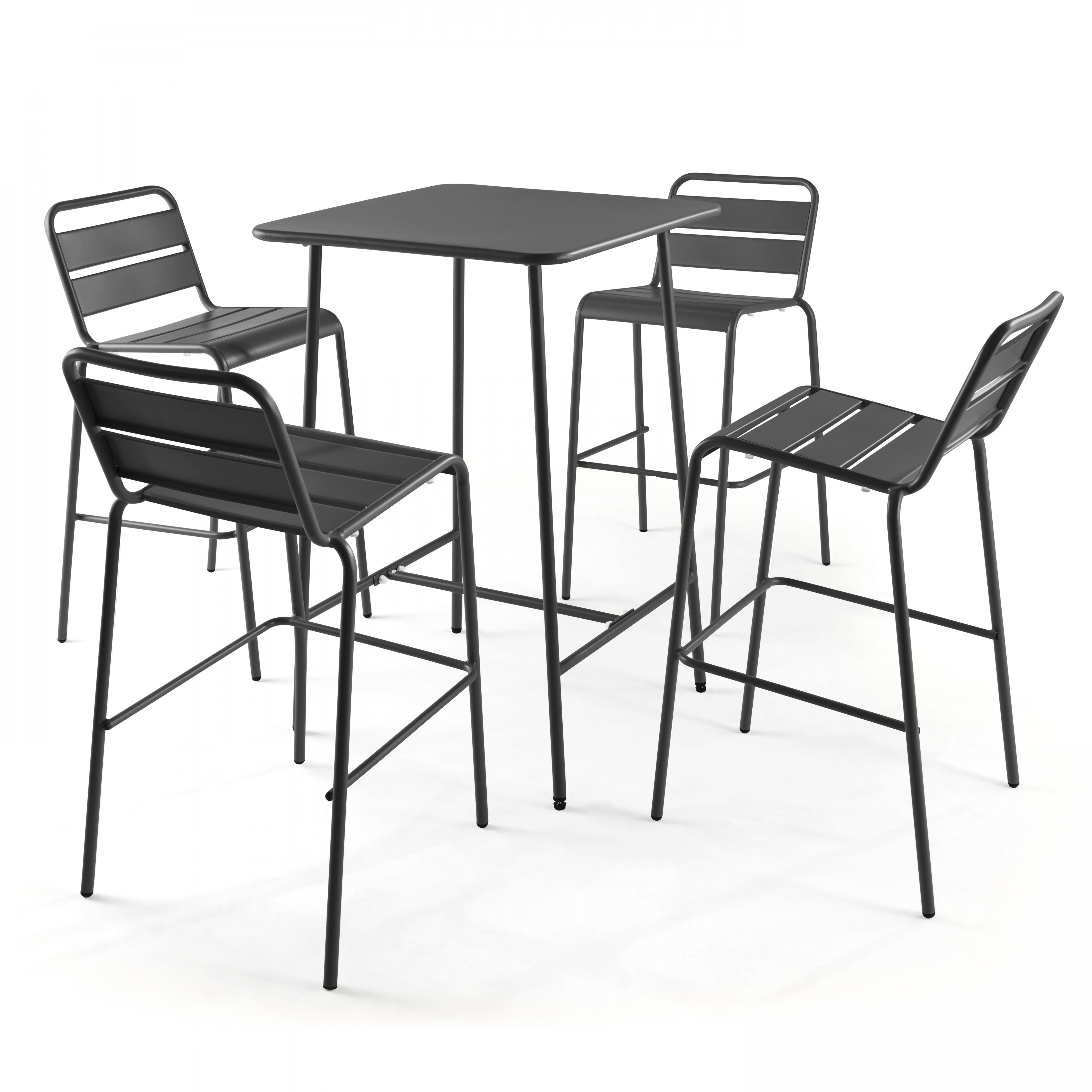 Ensemble table de bar et 4 chaises hautes en métal anthracite