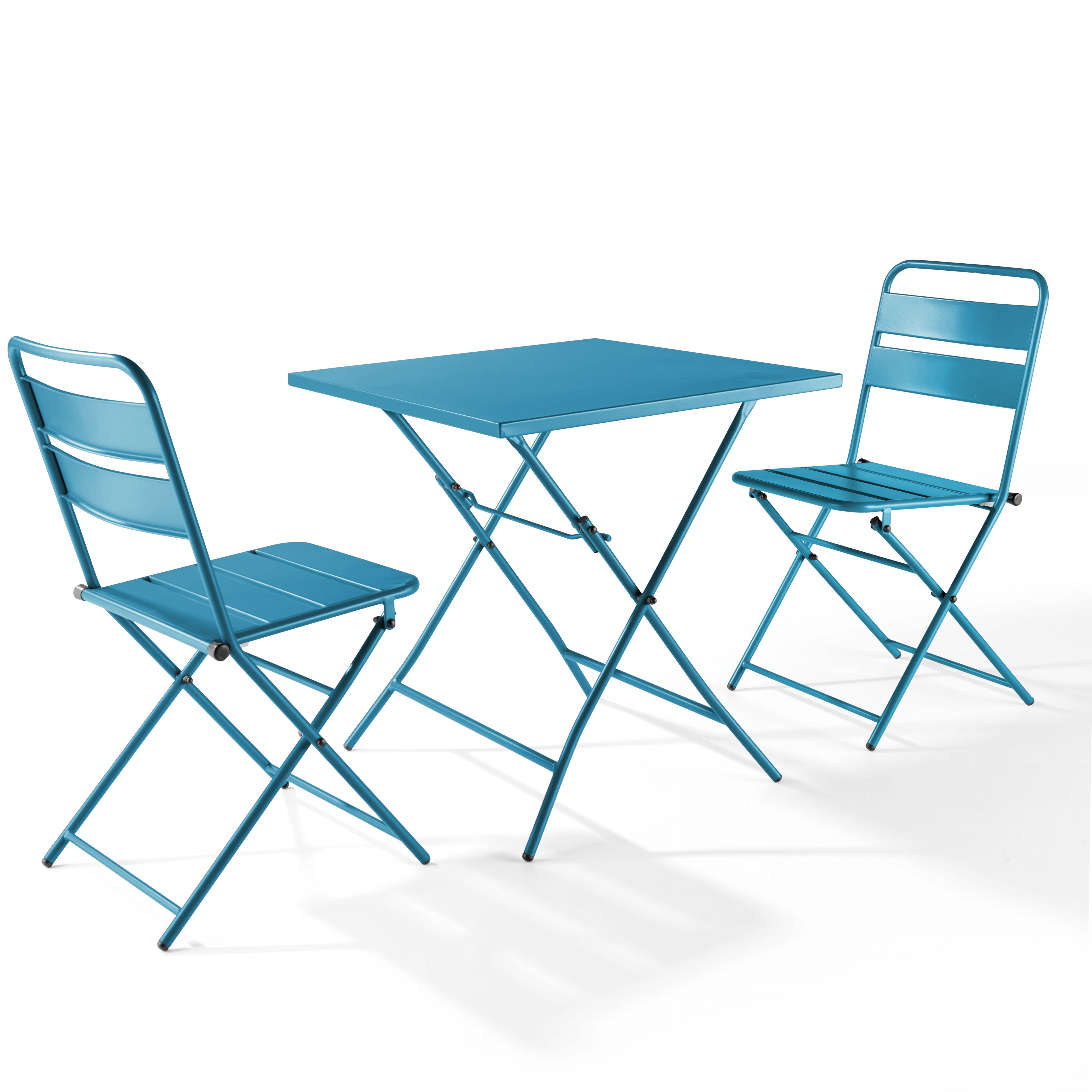 Table carré pliante + 2 chaises pliantes acier Bleu Pacific