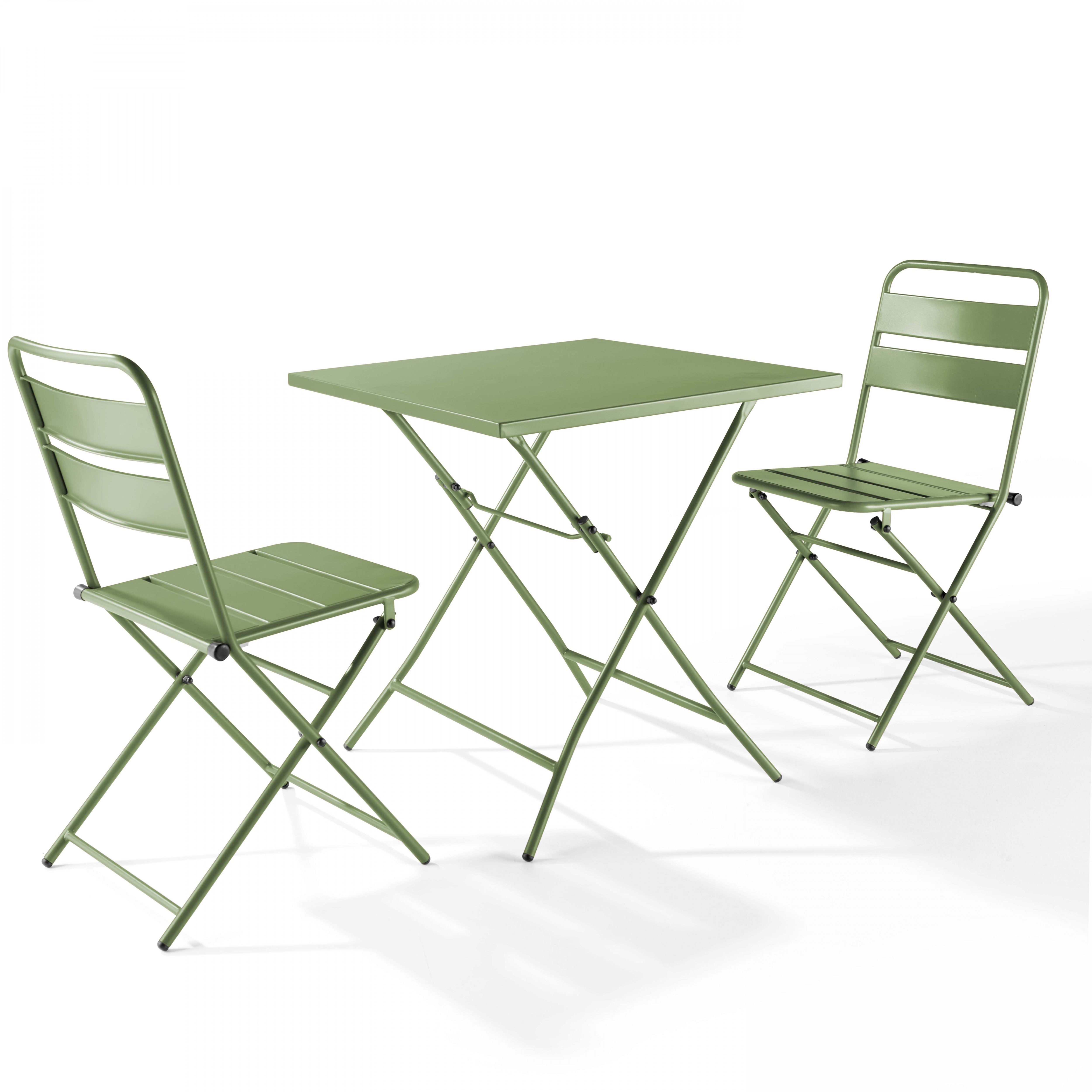 Table carré pliante + 2 chaises pliantes acier Vert Cactus