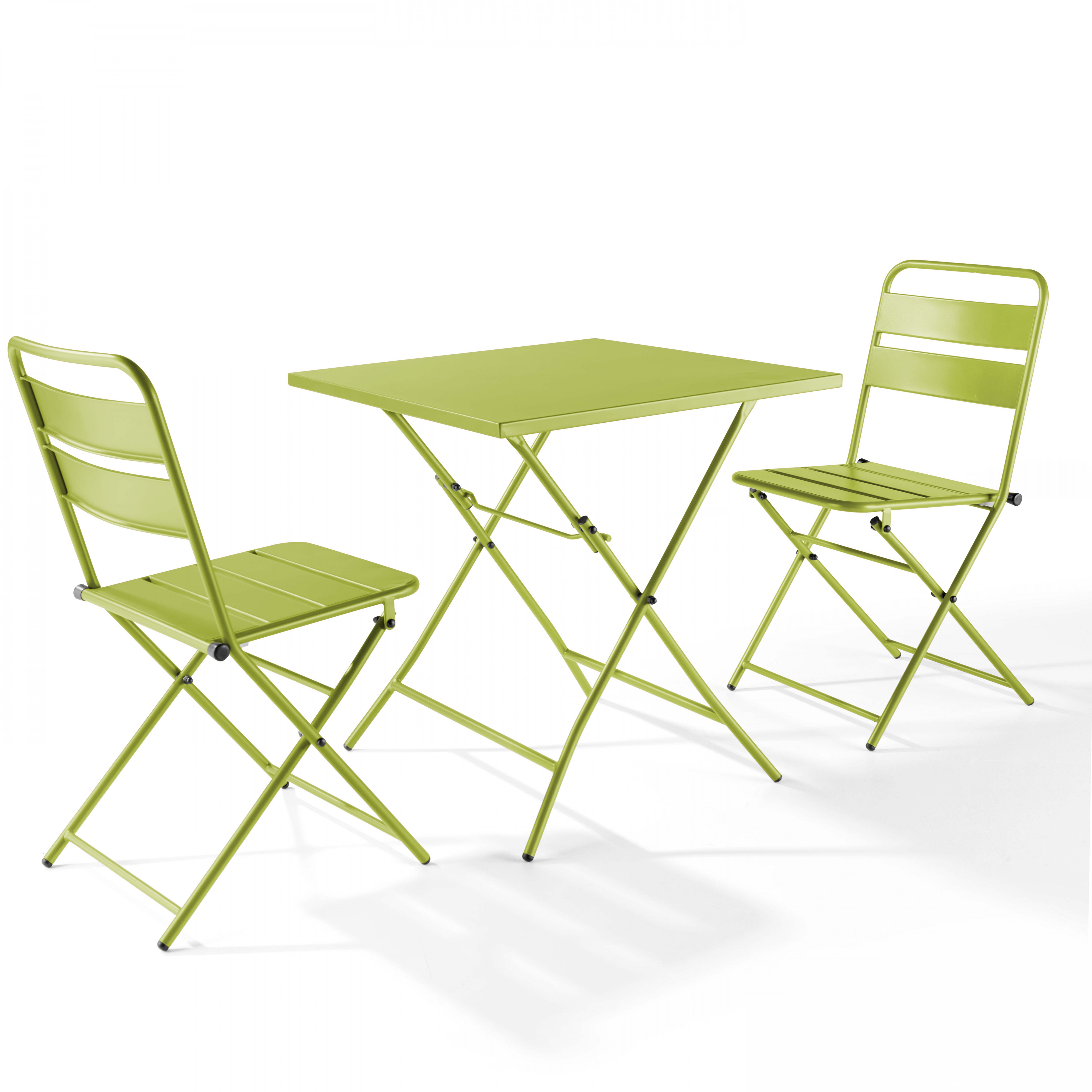 Table carré pliante + 2 chaises pliantes acier Vert