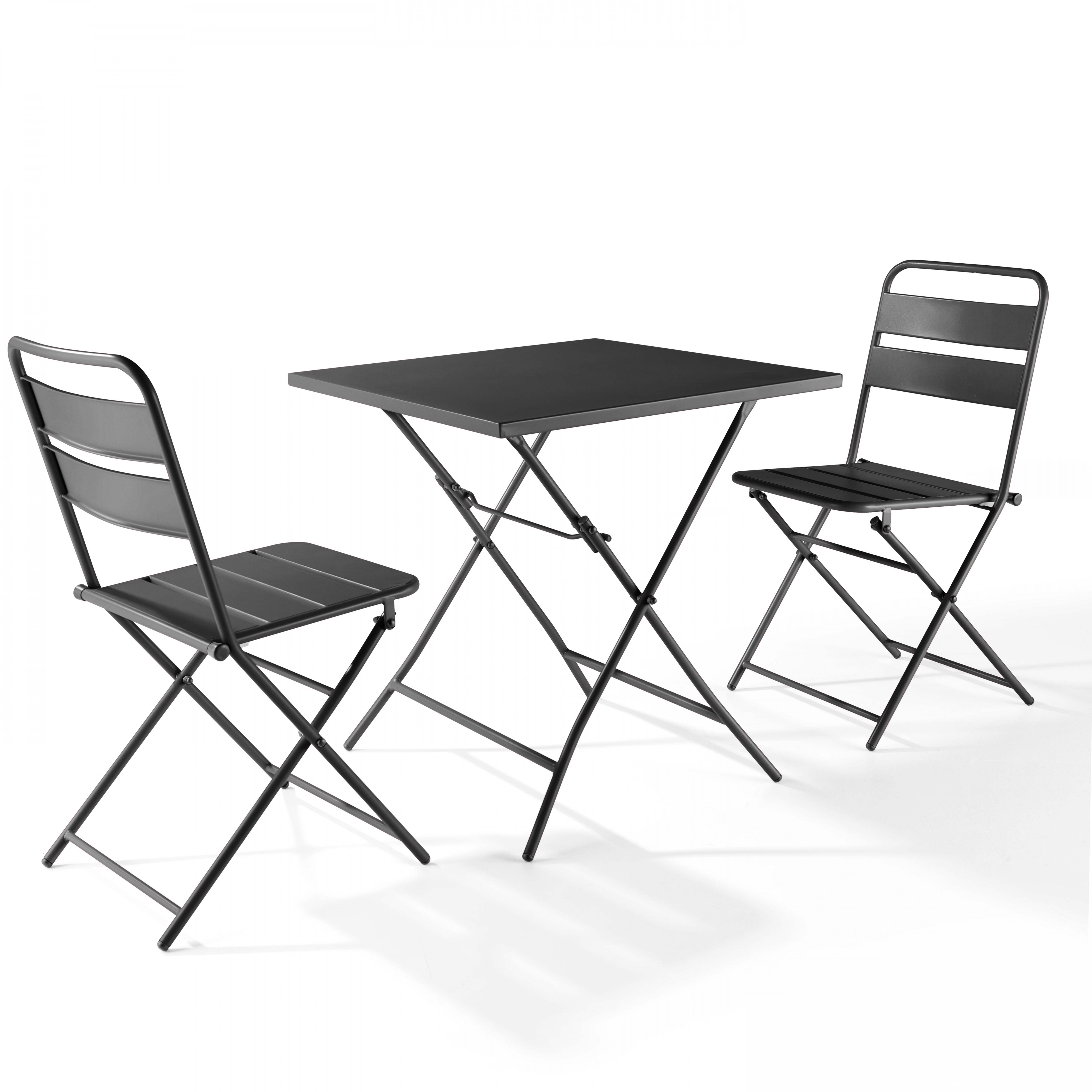 Ensemble table de jardin pliante et 2 chaises acier gris