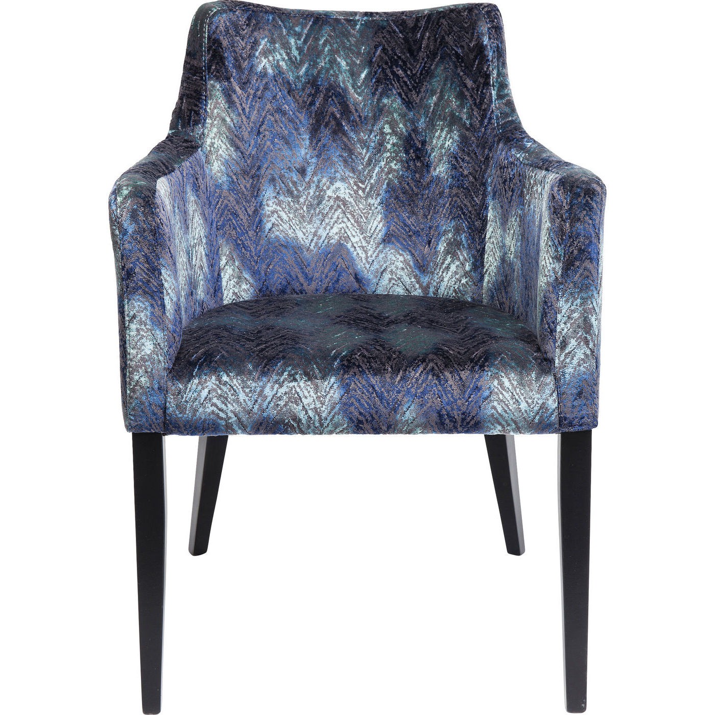 Chaise avec accoudoirs en tissu bleu et hêtre laqué noir