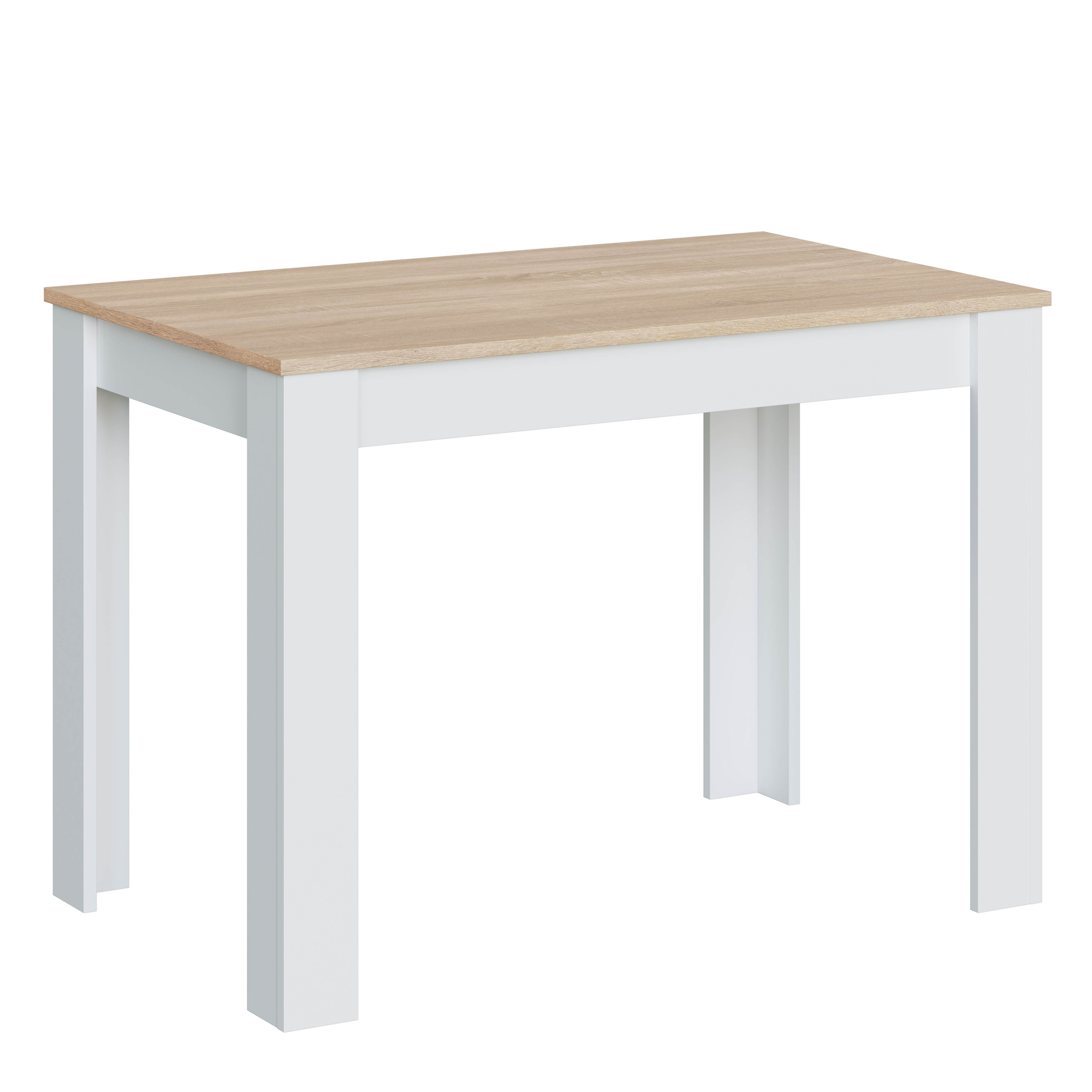 table fixe couleur chêne et blanc, table de cuisine, longueur 109 cm