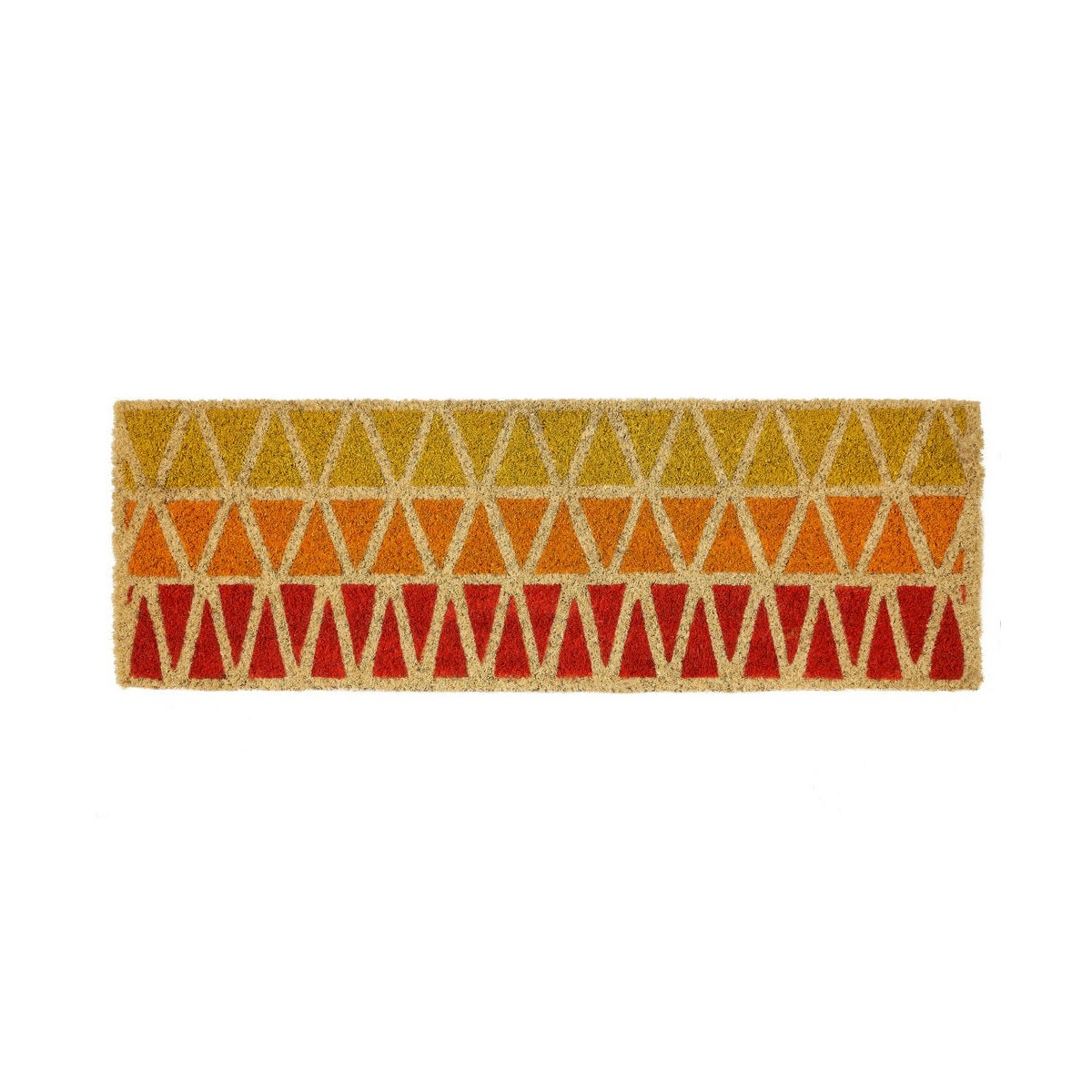 Paillasson long étroit coco triangles rouges, jaunes, oranges 75x25cm Paillasson long étroit coco triangles rouges, jaunes, oranges 75x25cm