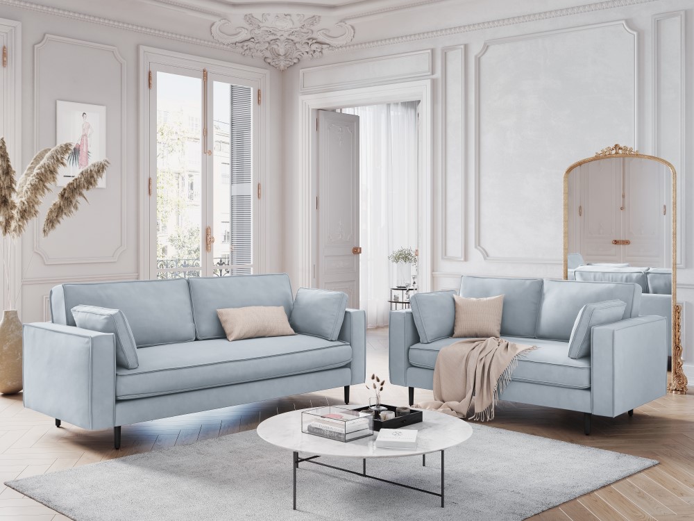 canapé tissu bleu clair ensemble