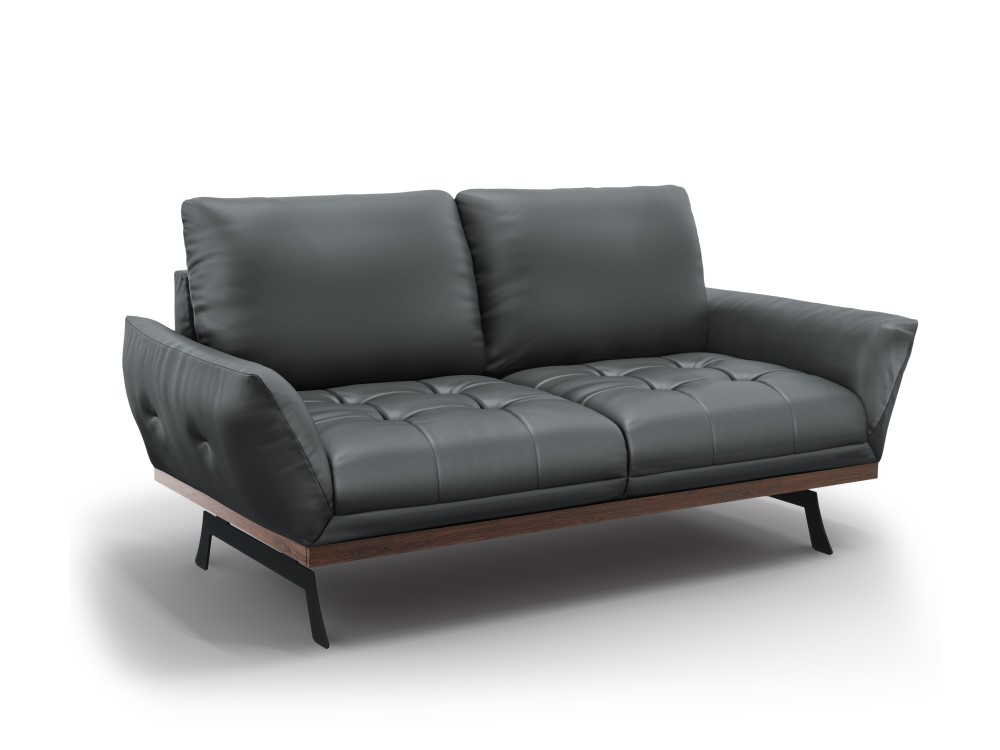 Canapé fixe 3 places Bleu Cuir Luxe Design Confort