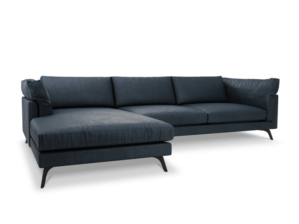 Canapé d'angle 5 places Bleu Cuir Luxe Design Confort