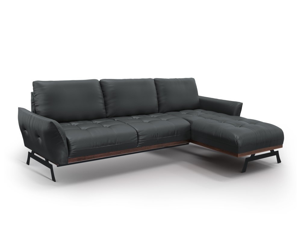 Canapé d'angle 4 places Bleu Cuir Luxe Design Confort