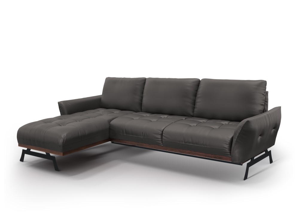 Canapé d'angle 4 places Gris Cuir Luxe Design Confort