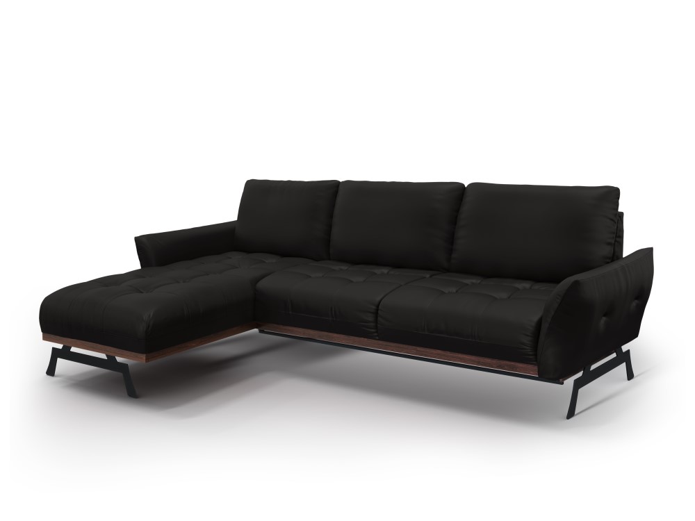 Canapé d'angle 4 places Noir Cuir Luxe Design Confort