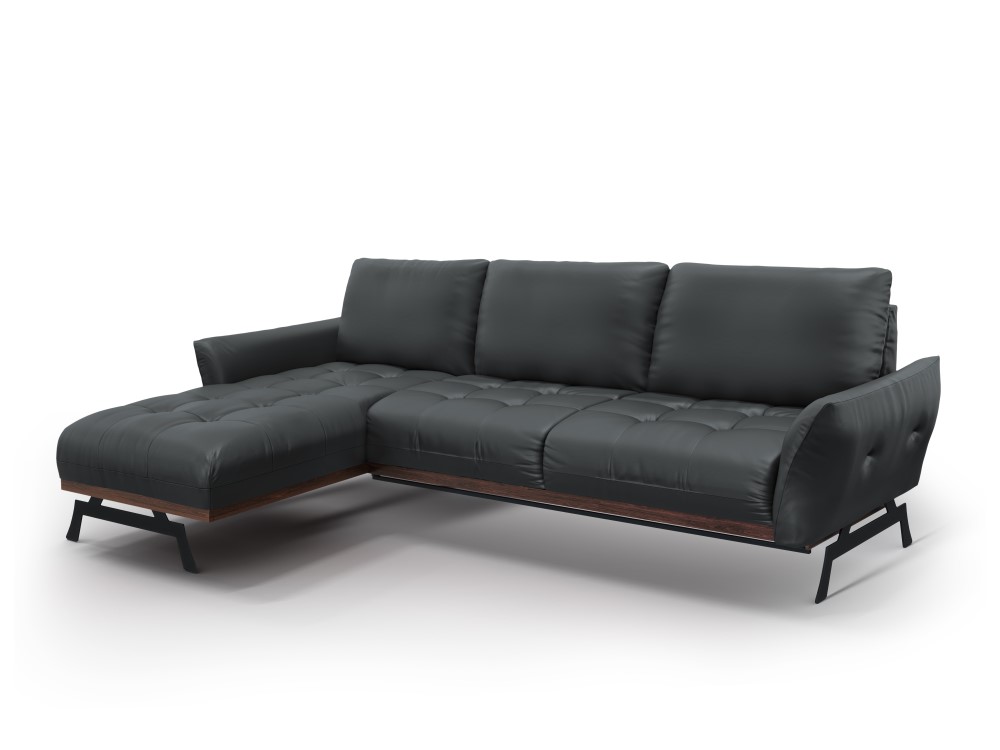 Canapé d'angle 4 places Bleu Cuir Luxe Design Confort