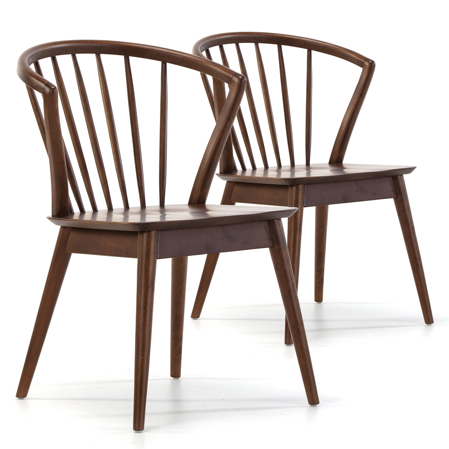 Pack 2 chaises, couleur noyer, bois massif, 55 cm x 58,5 cm x 84 cm
