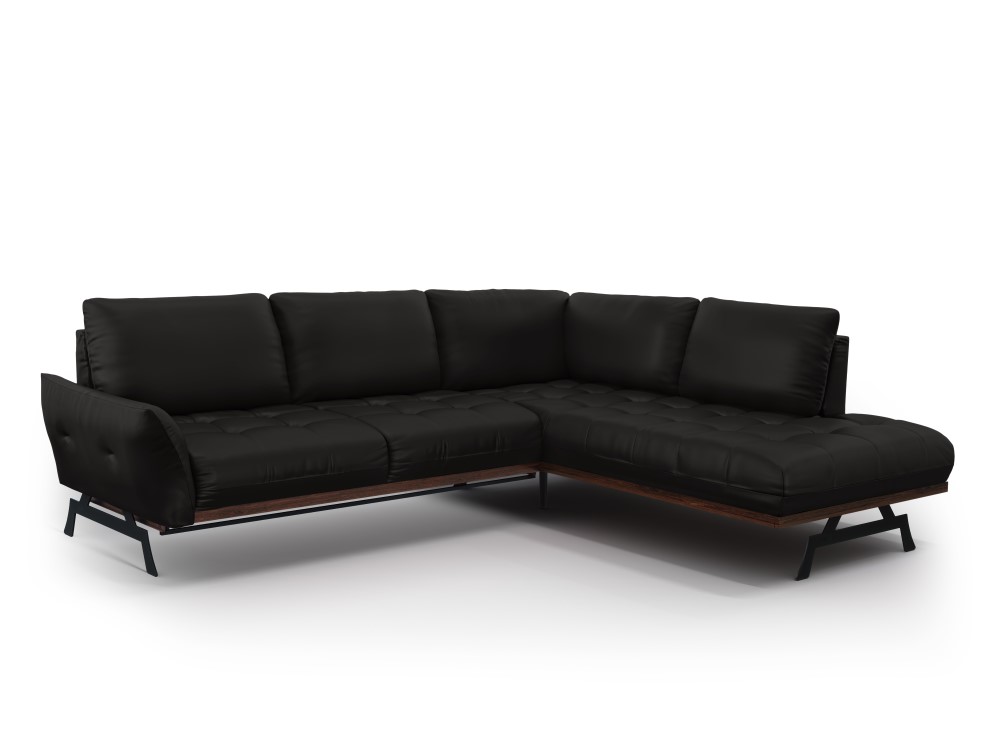 Canapé d'angle 5 places Noir Cuir Luxe Design Confort