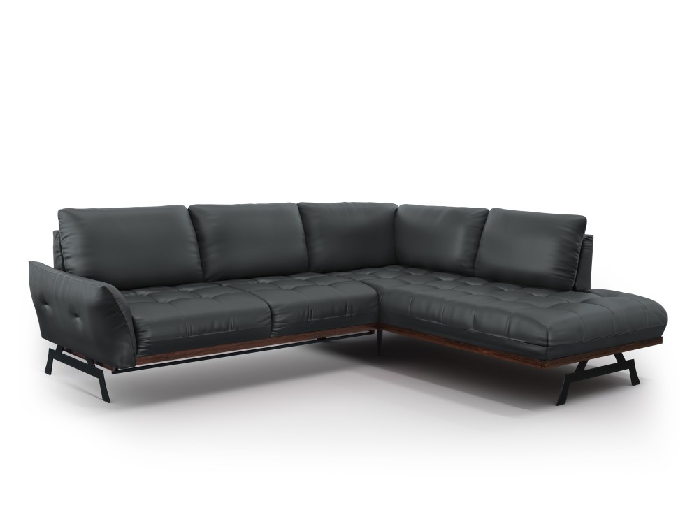 Canapé d'angle 5 places Bleu Cuir Luxe Design Confort