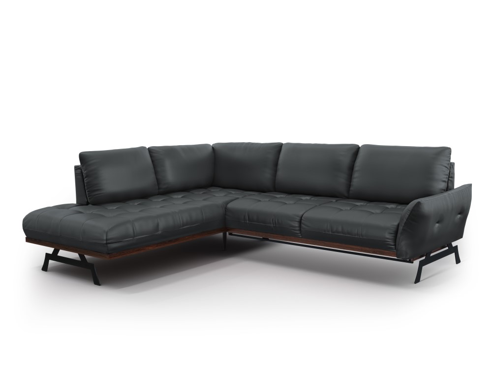 Canapé d'angle 5 places Gris Cuir Luxe Design Confort