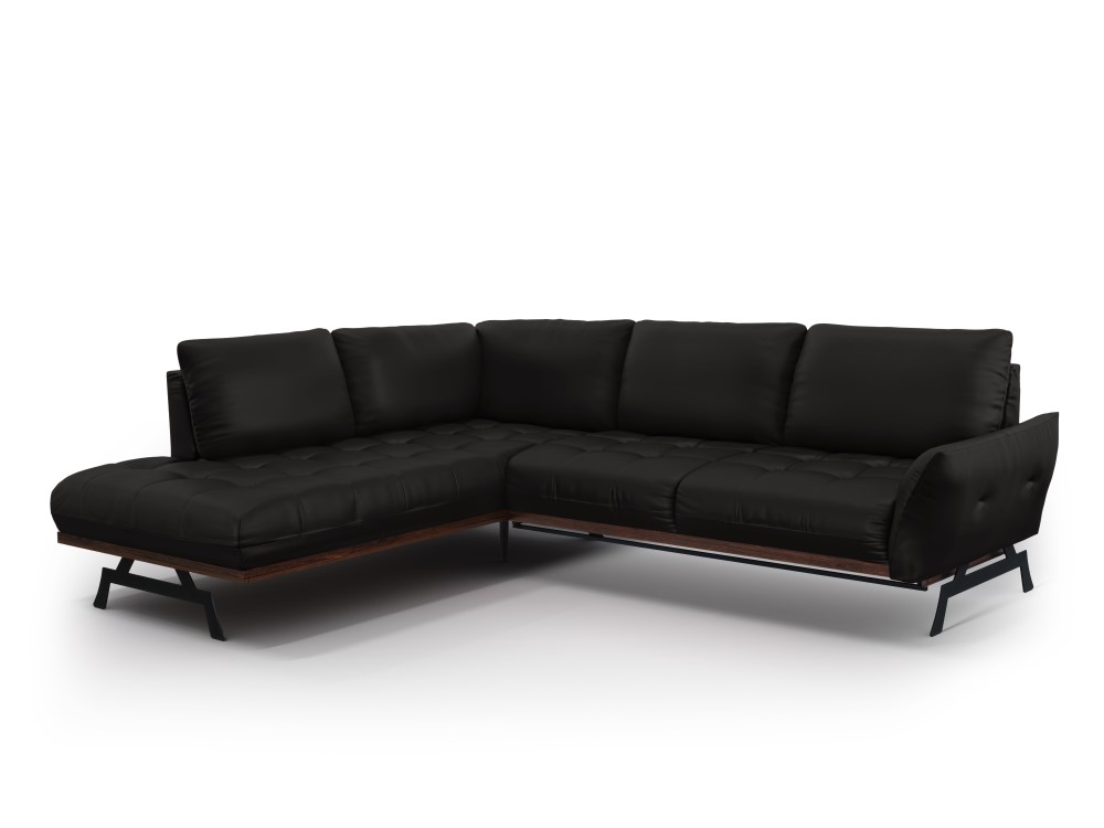 Canapé d'angle 5 places Noir Cuir Luxe Design Confort