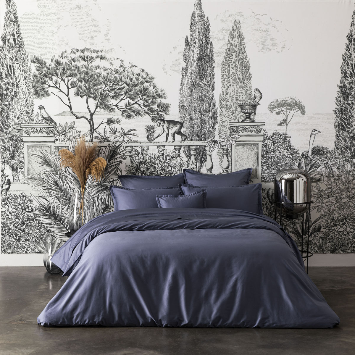 Housse de couette en satin de coton marine 240x220 Housse de couette en satin de coton marine 240x220