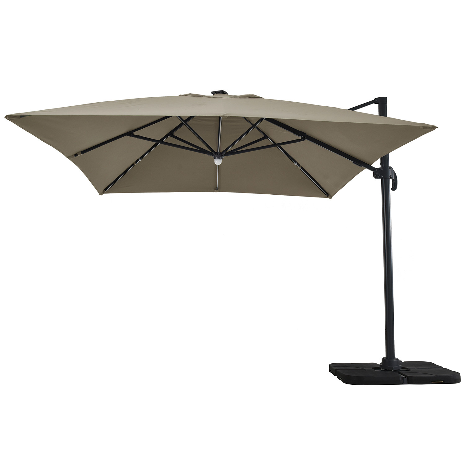 Parasol déporté rotatif aluminium avec LED 3x4m taupe