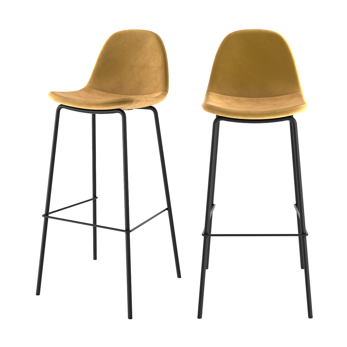 chaise de bar en velours jaune 75 cm  (lot de 2)