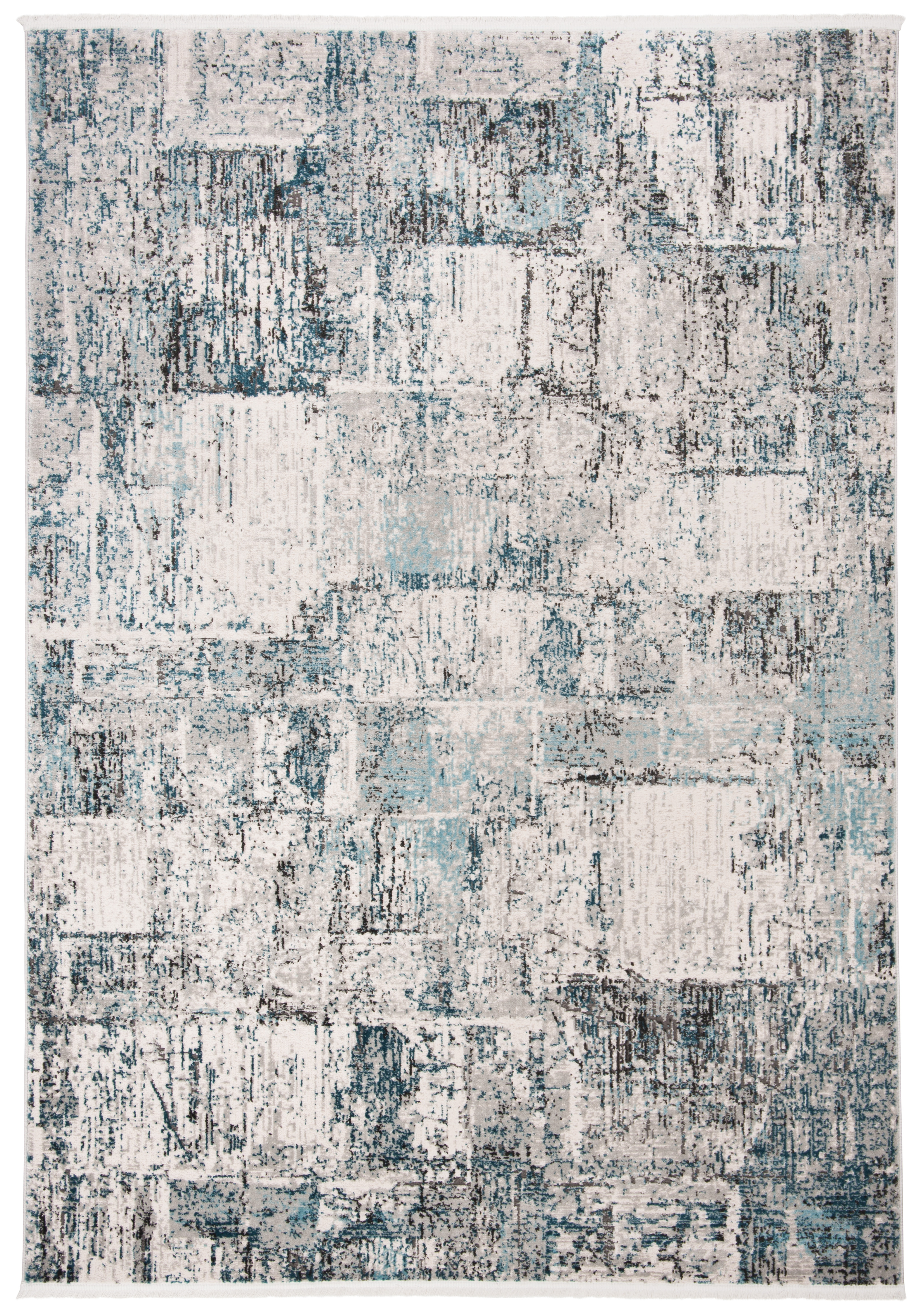Tapis de salon interieur en gris & bleu, 91 x 152 cm