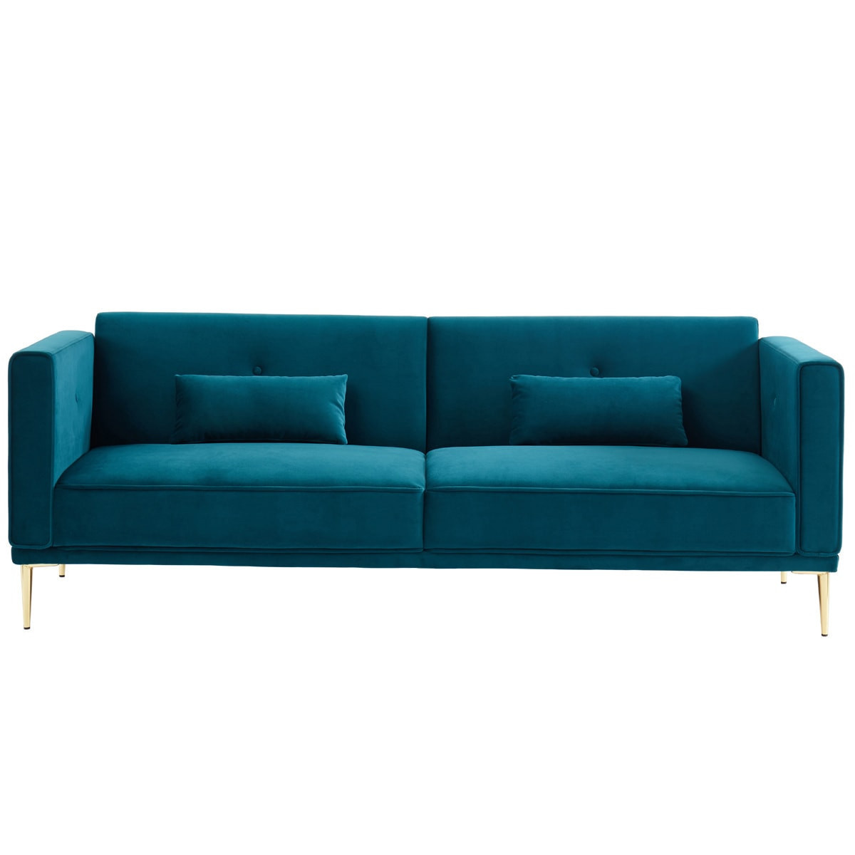 Canapé droit convertible 3 places en velours bleu canard Canapé droit convertible 3 places en velours bleu canard