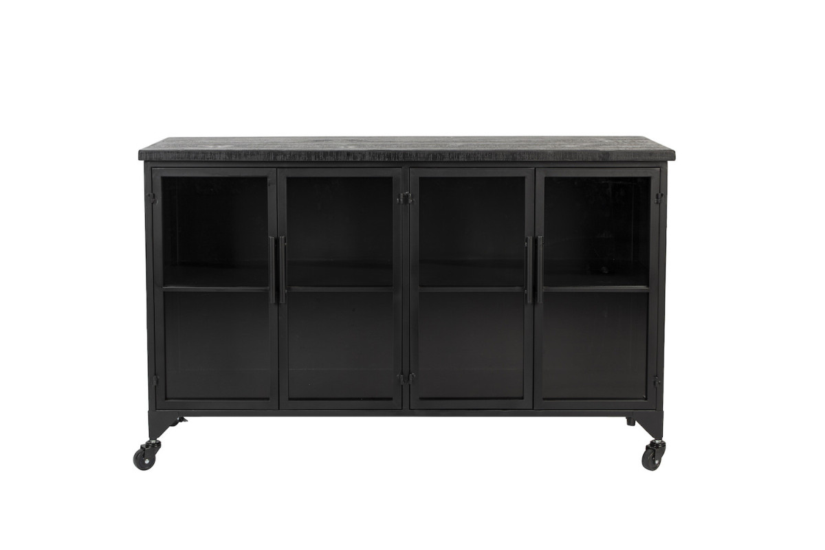 Buffet en bois et métal à roulettes L120cm noir Buffet en bois et métal à roulettes L120cm noir