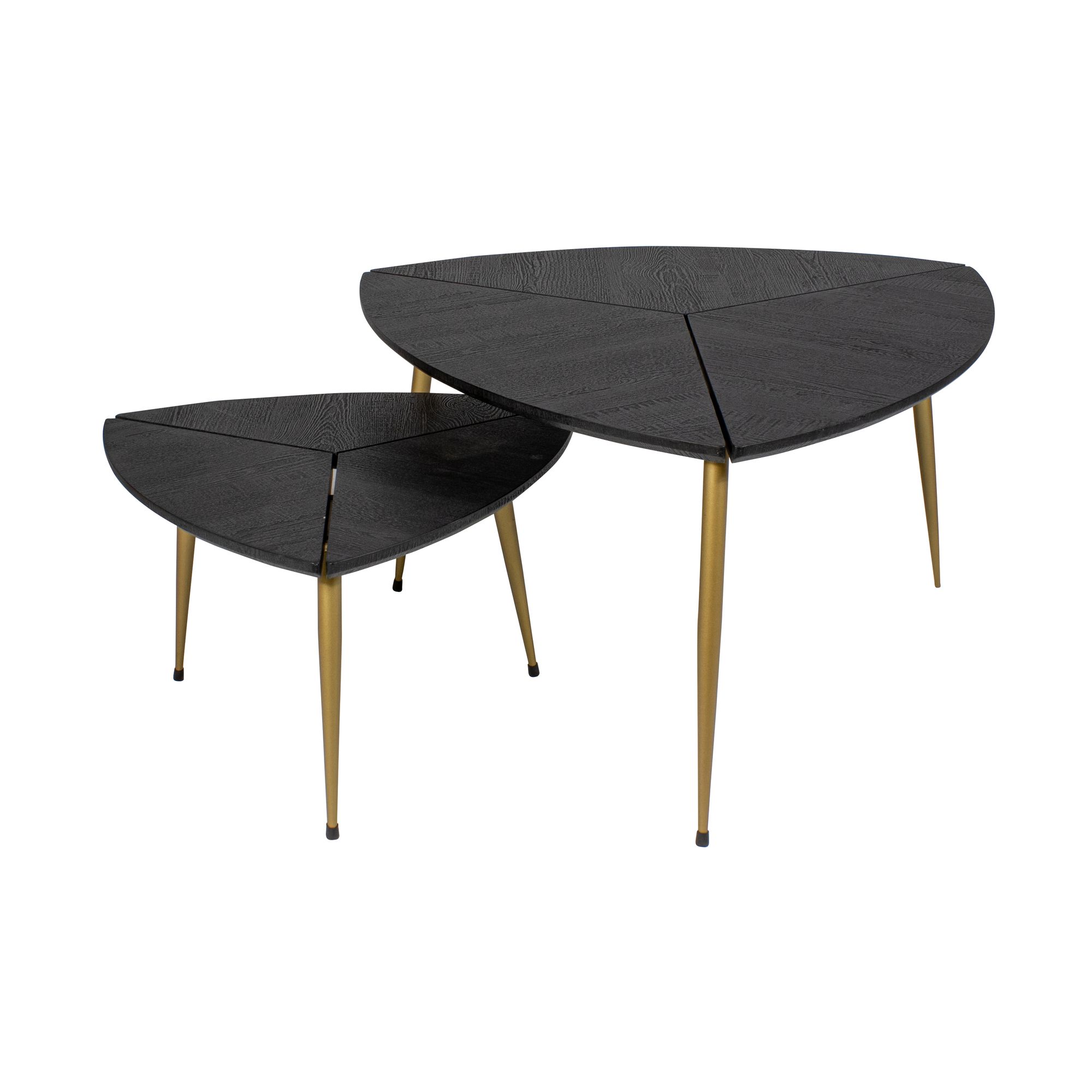 Lot de 2 tables gigognes finition bois et pieds en métal doré