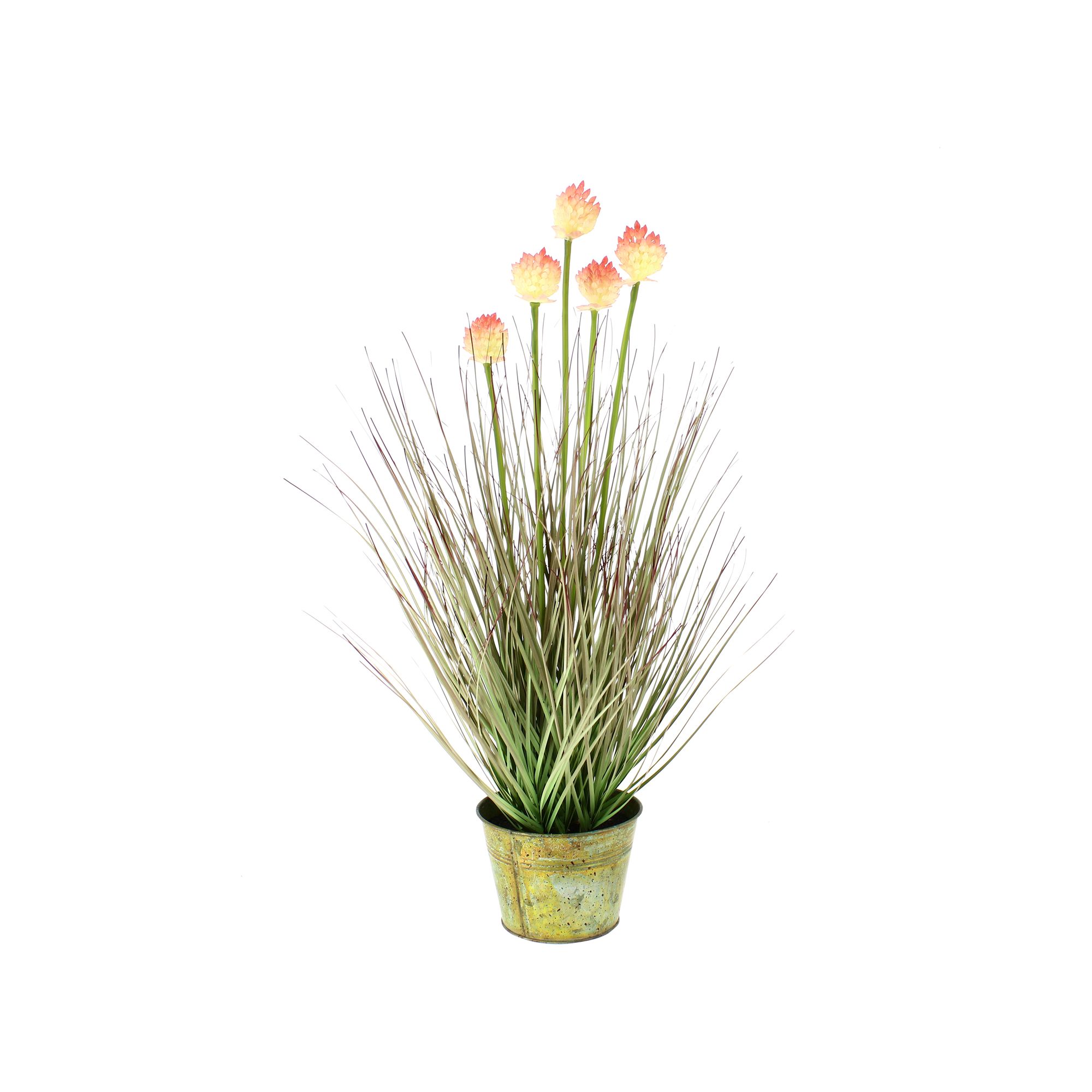 Graminée fleuri artificielle avec pot en zinc h53cm