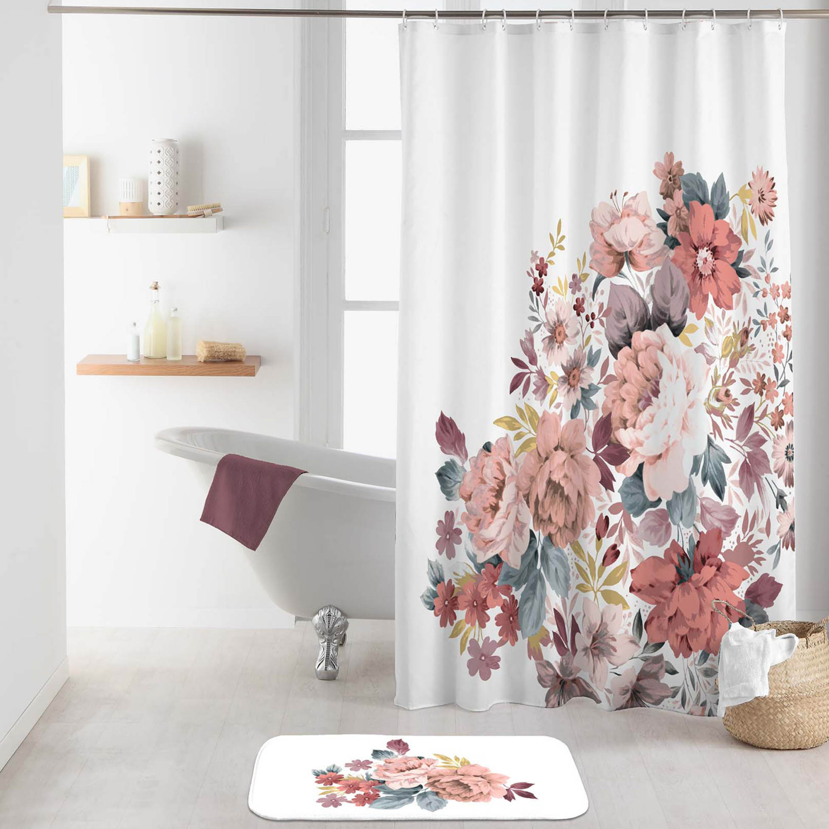rideau de douche aux impressions fleuries polyester 200x180cm