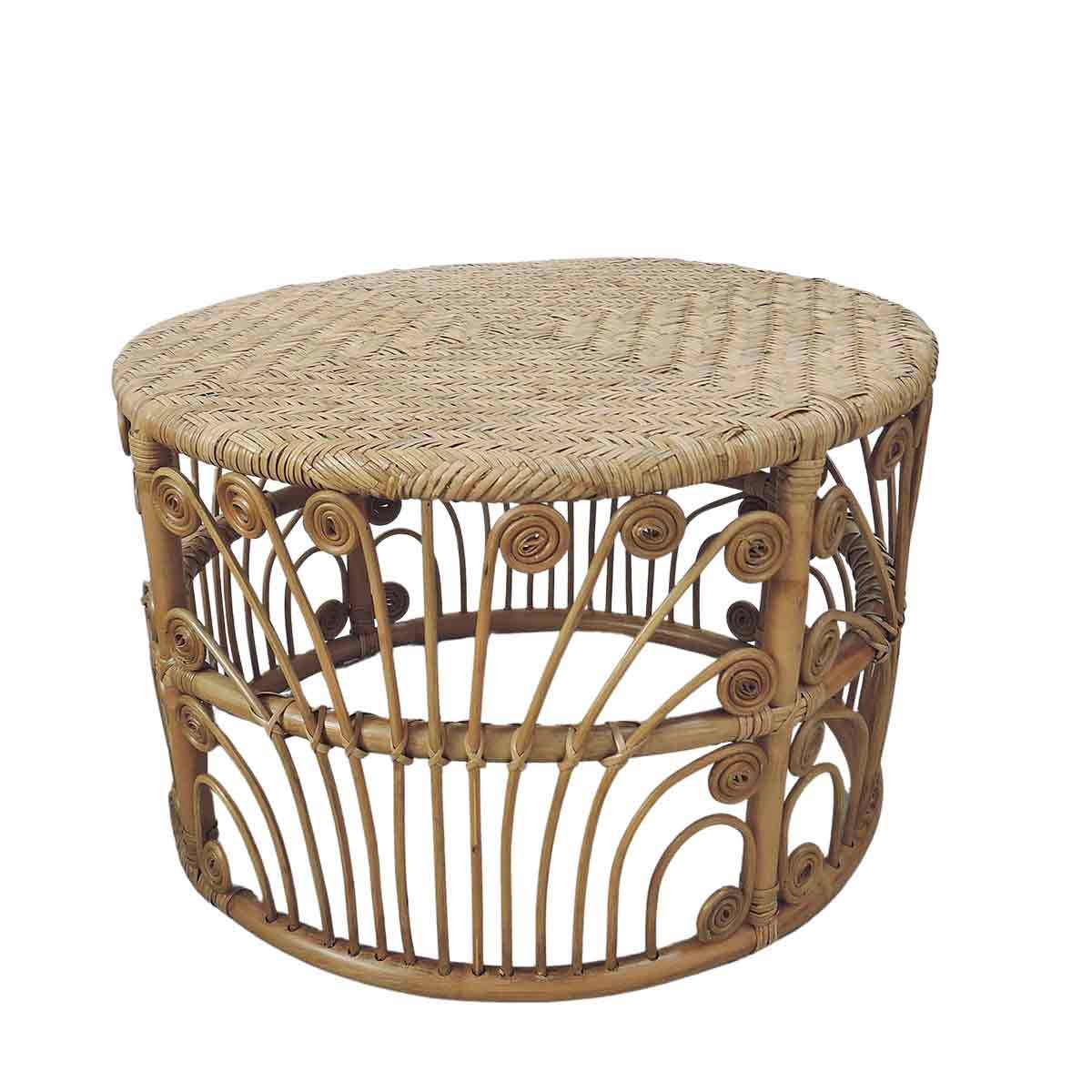 Table basse ronde en rotin vintage bois clair Table basse ronde en rotin vintage bois clair