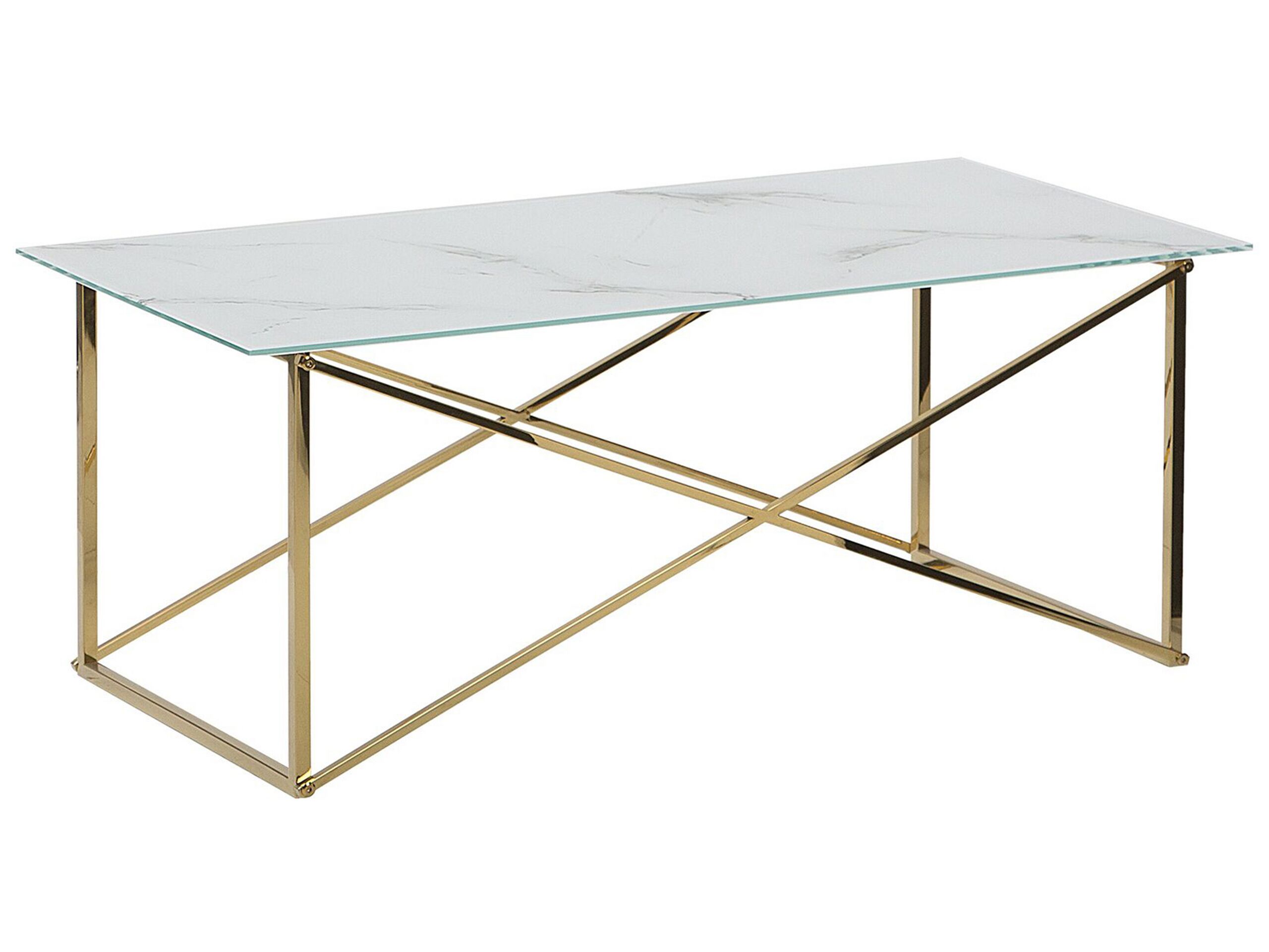 table basse effet marbre blanc structure dorée