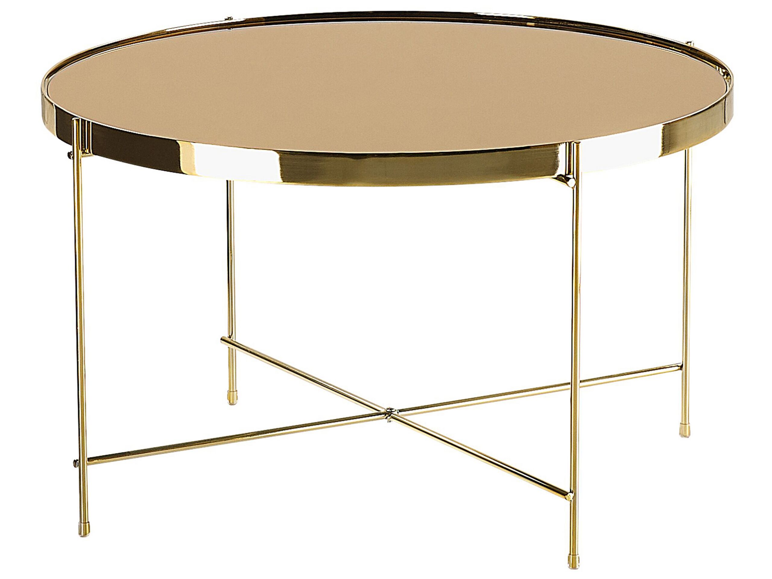Table basse marron et dorée ronde 63 cm