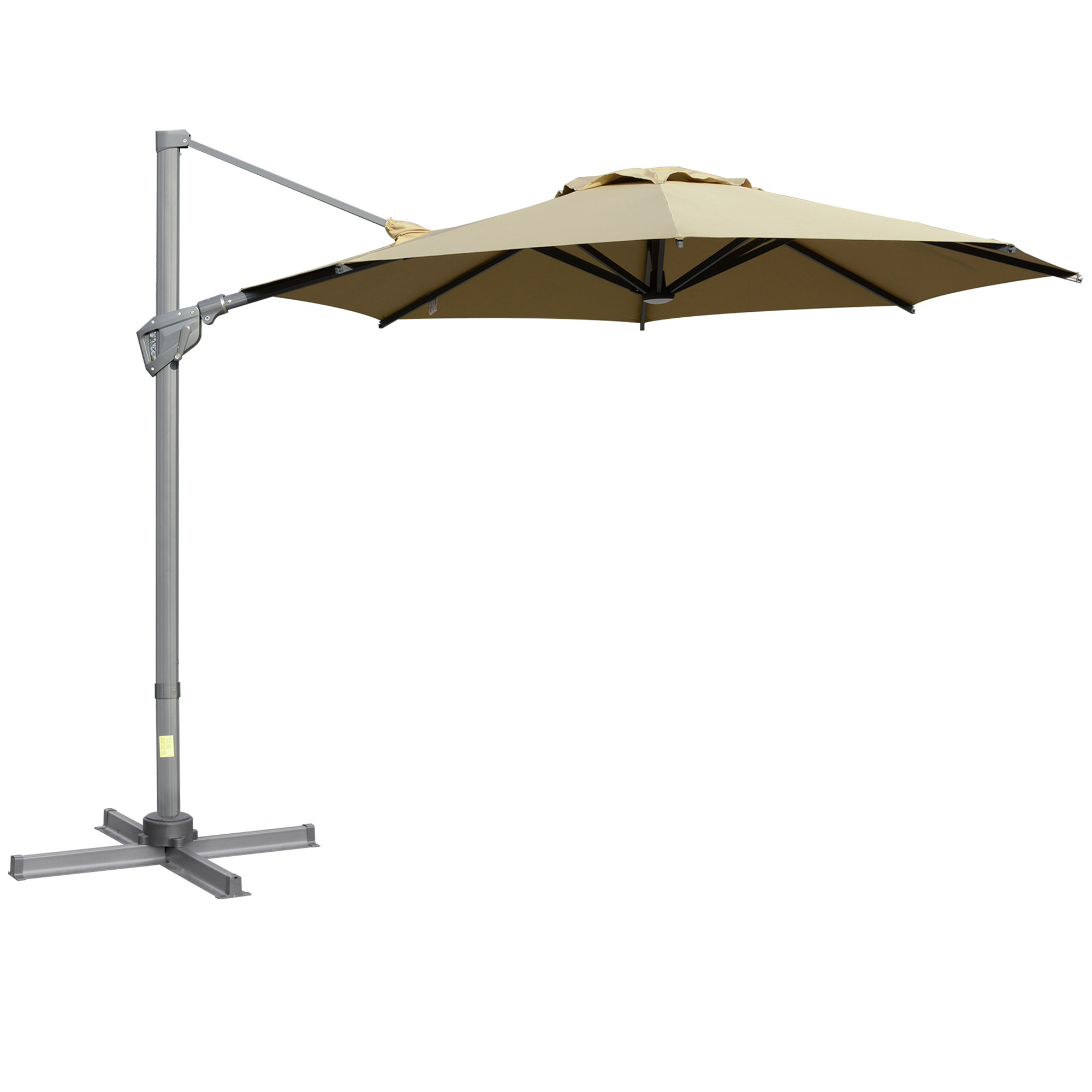 Parasol déporté octogonal inclinable pivotant 360° polyester kaki