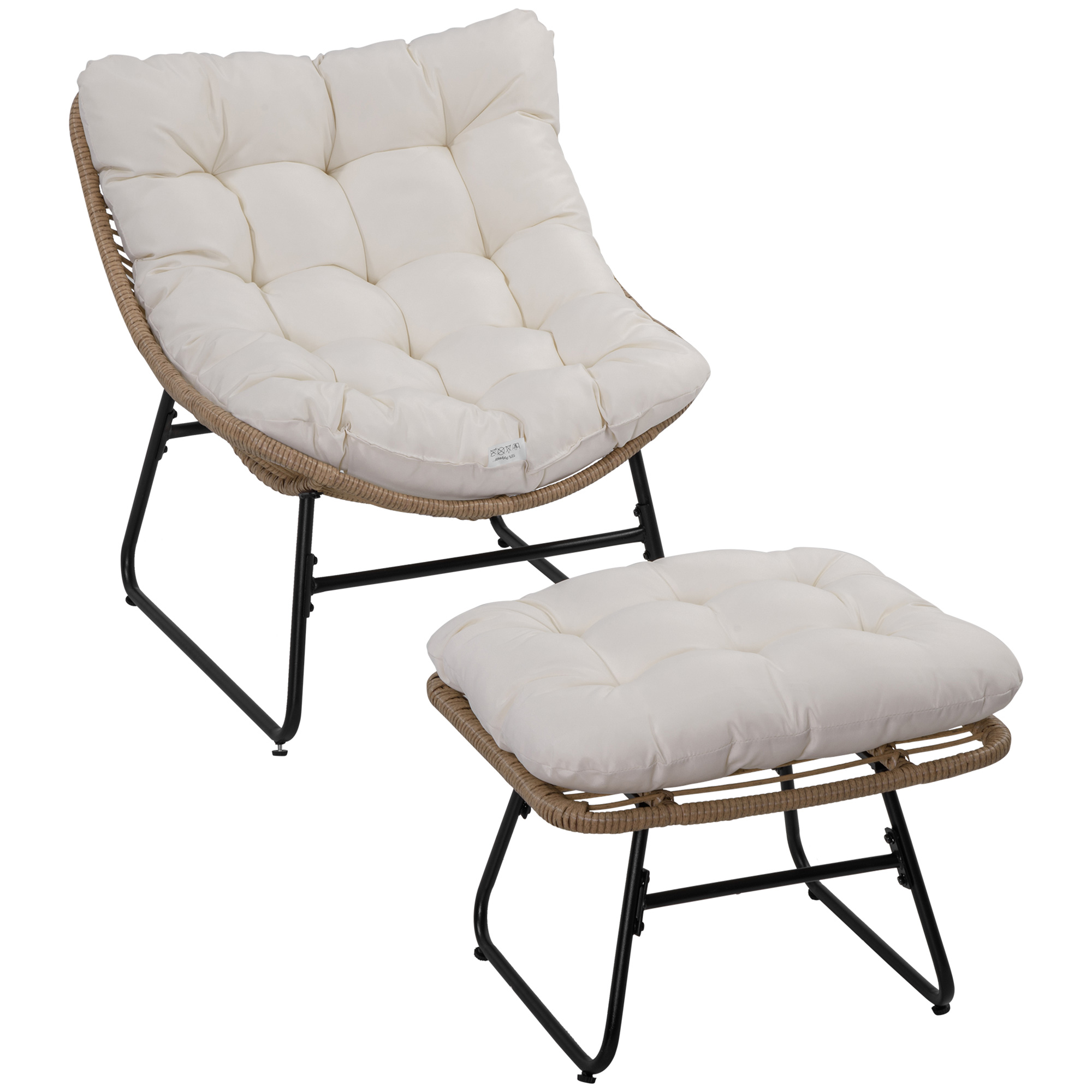 fauteuil de jardin avec repose-pieds et coussins métal résine beige