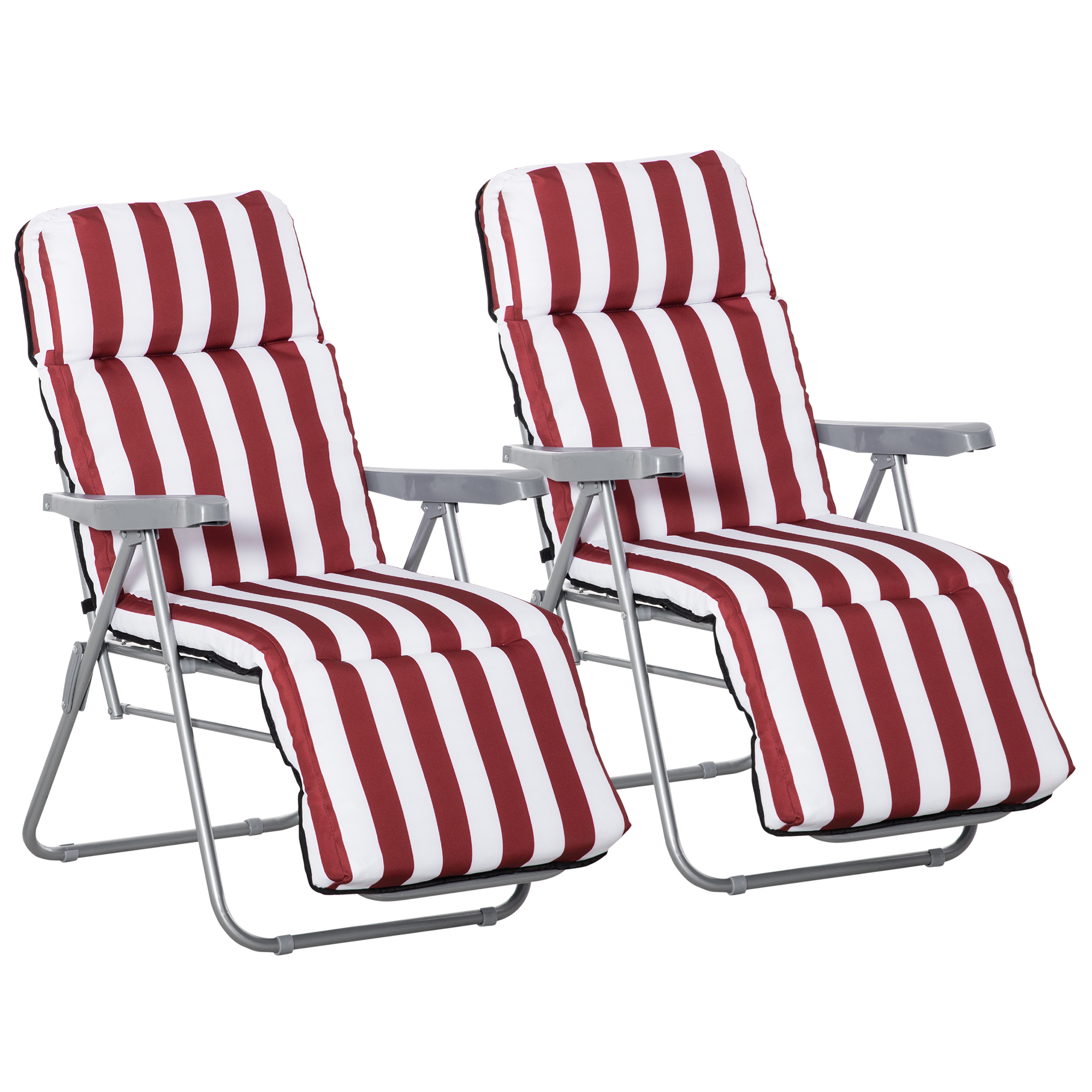 Lot de 2 chaises longues ajustables pliables rouge blanc