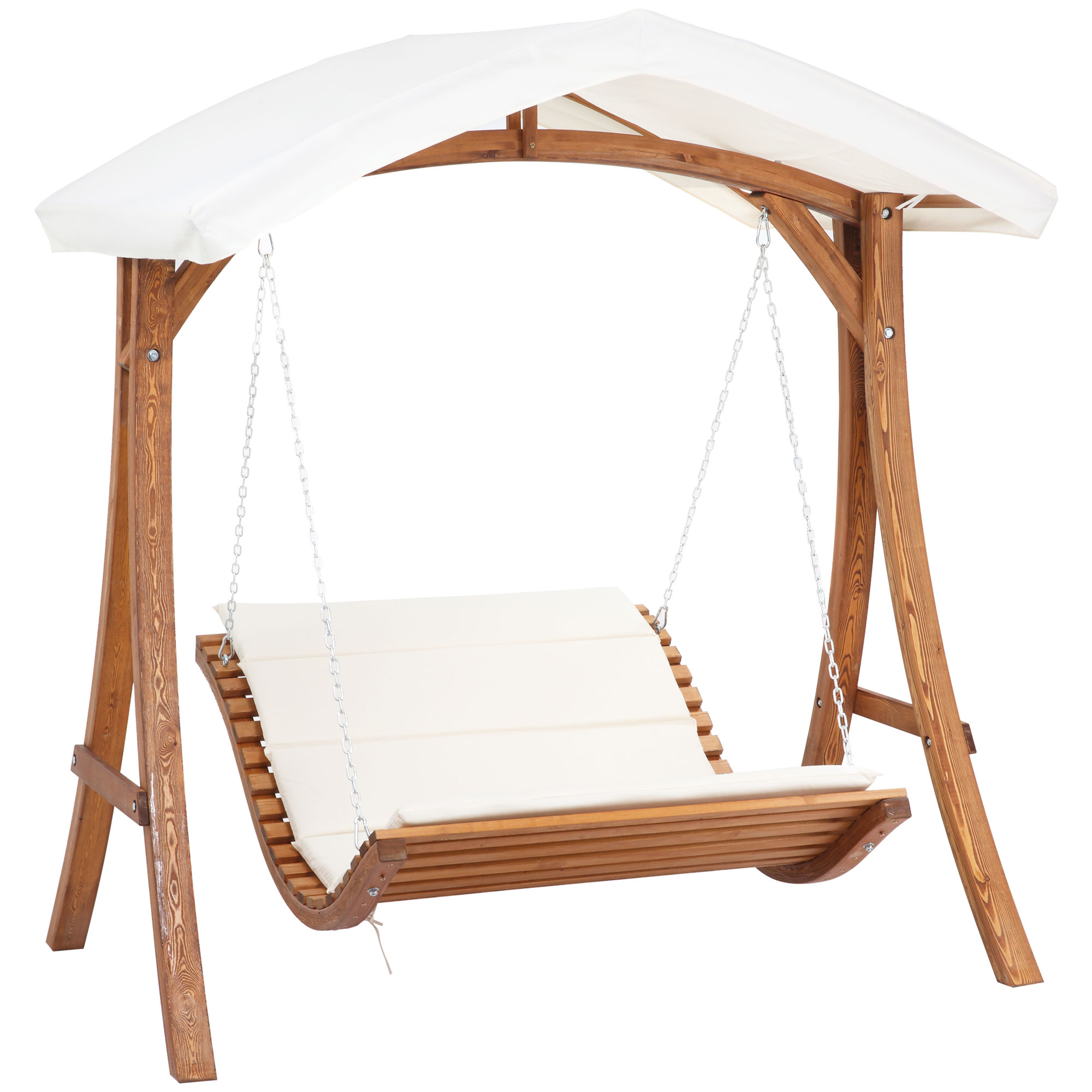 Balancelle de jardin 2 places colonial pin lasuré polyester PU crème Balancelle de jardin 2 places colonial pin lasuré polyester PU crème