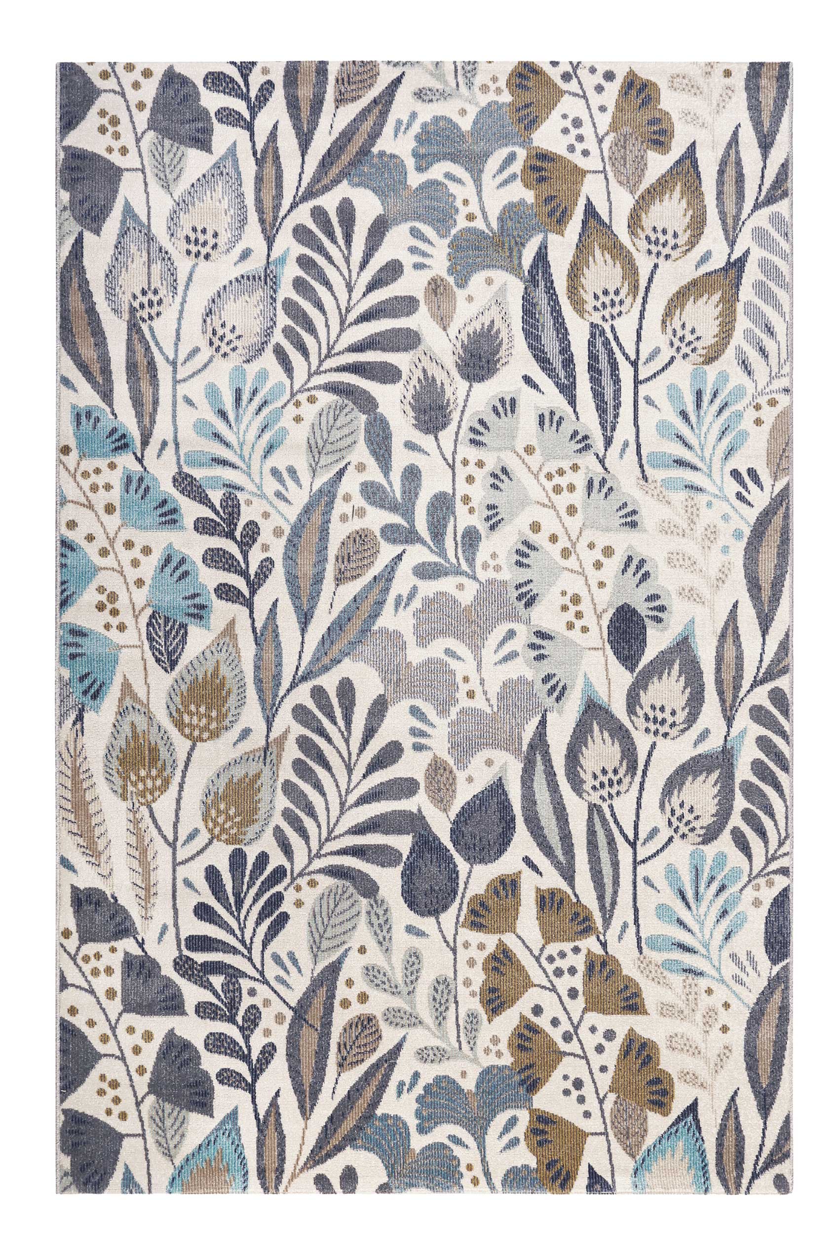 Tapis exterieur thème floral bleu beige 160x225
