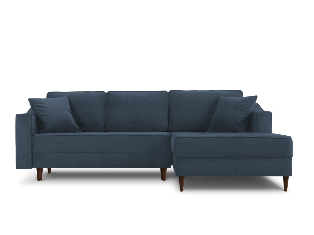 Canapé d'angle droit tissu structuré bleu 4 places